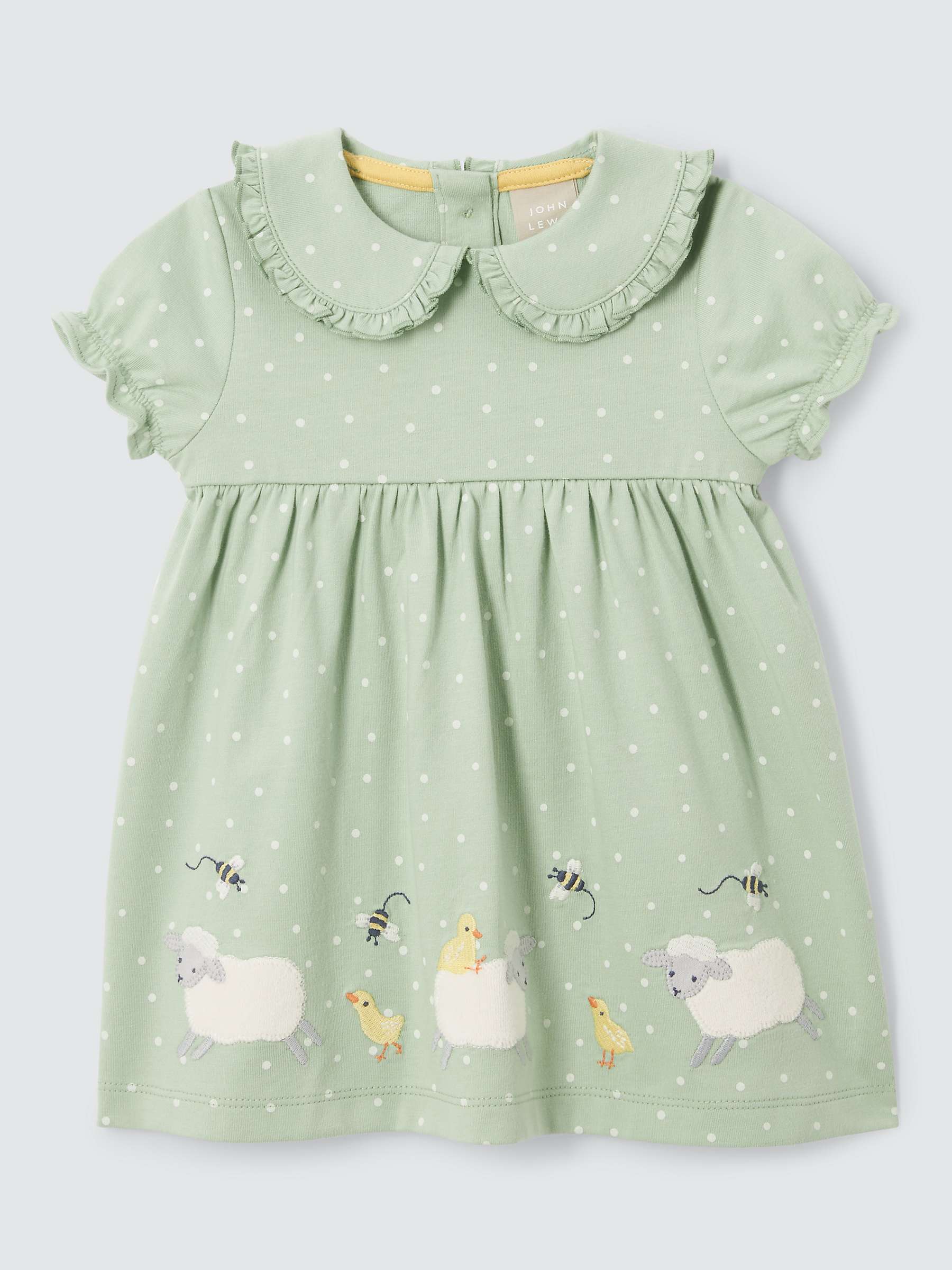 Buy John Lewis Baby Applique Animals Spot Dress, Green Online at johnlewis.com