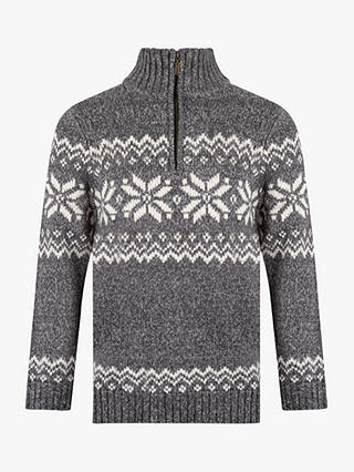 The Little Tailor Snowflake Fair Isle Chunky Zip Neck Knit Jumper, Charcoal