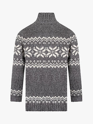 The Little Tailor Snowflake Fair Isle Chunky Zip Neck Knit Jumper, Charcoal