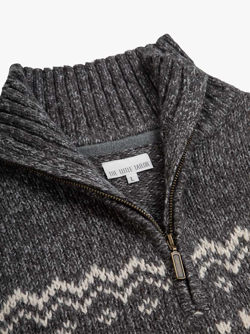 Buy The Little Tailor Snowflake Fair Isle Chunky Zip Neck Knit Jumper, Charcoal Online at johnlewis.com