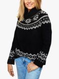 The Little Tailor Snowflake Fair Isle Chunky Funnel Neck Jumper, Black