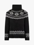 The Little Tailor Snowflake Fair Isle Chunky Funnel Neck Jumper, Black