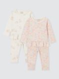 John Lewis Baby Bunny Floral Frill Pyjamas, Set of 2, Neutrals, Neutrals