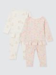 John Lewis Baby Bunny Floral Frill Pyjamas, Set of 2, Neutrals, Neutrals