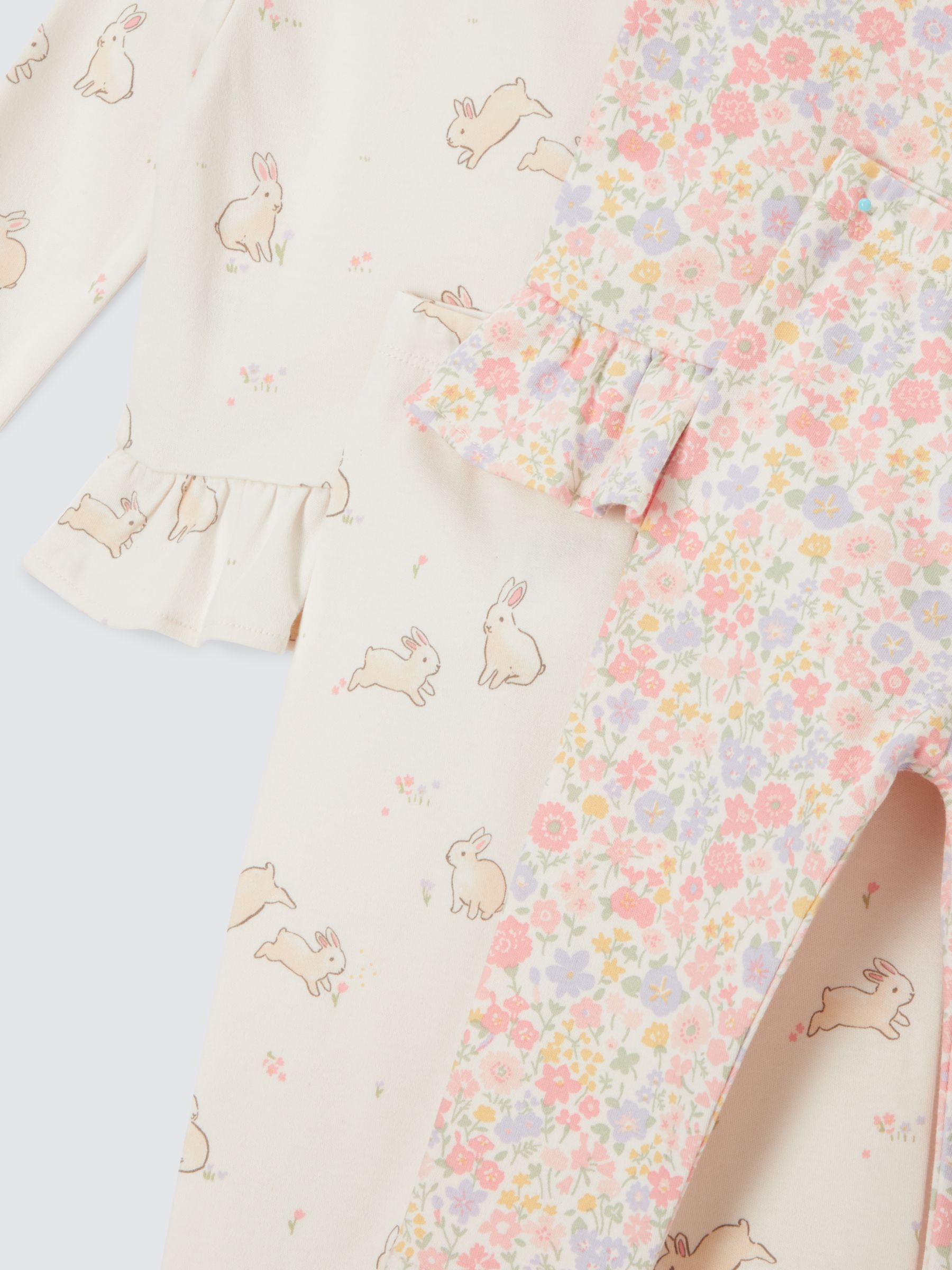 Buy John Lewis Baby Bunny Floral Frill Pyjamas, Set of 2, Neutrals Online at johnlewis.com