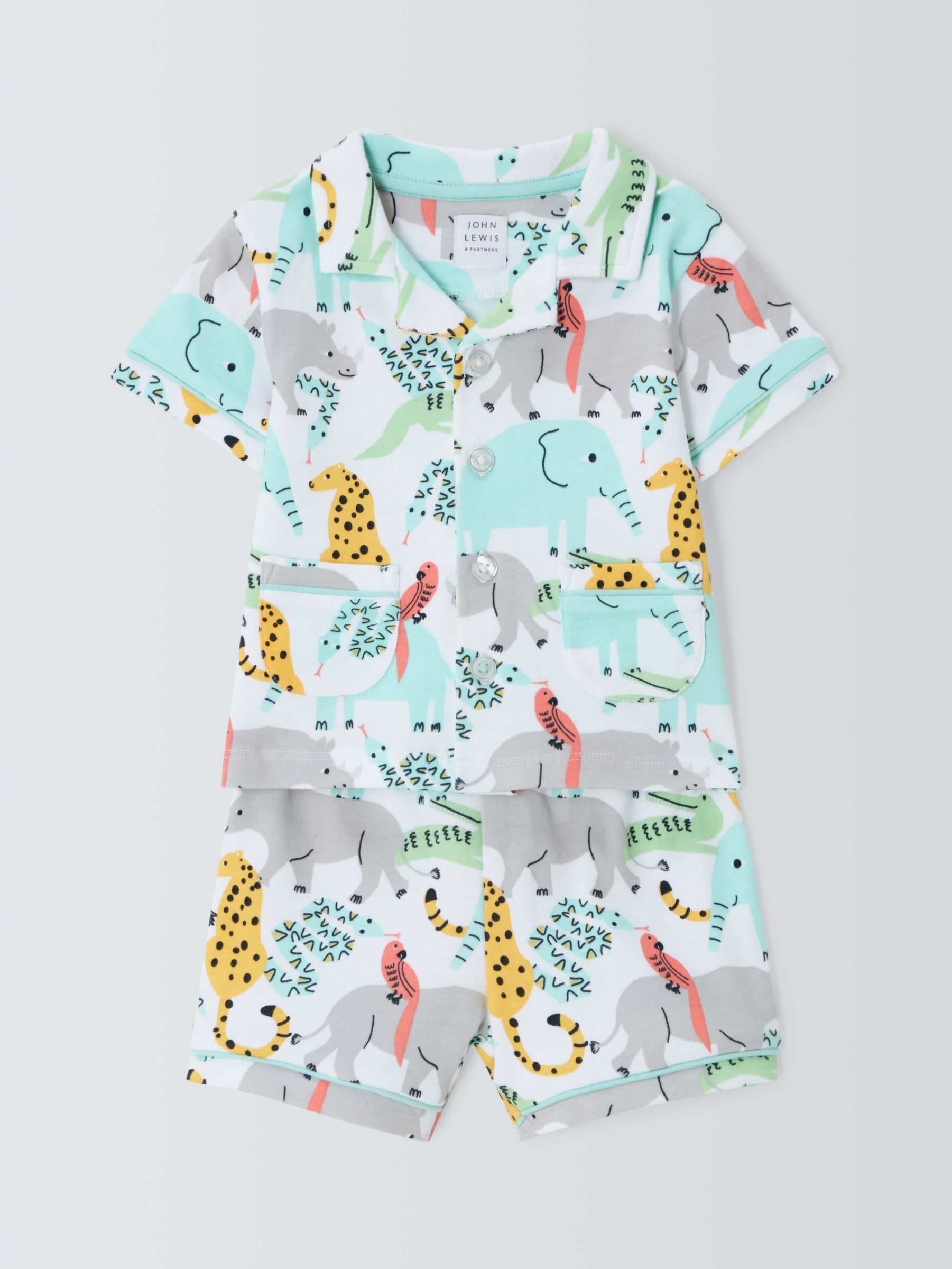 John Lewis Baby Safari Jersey Pyjamas, Multi, 6-9 months