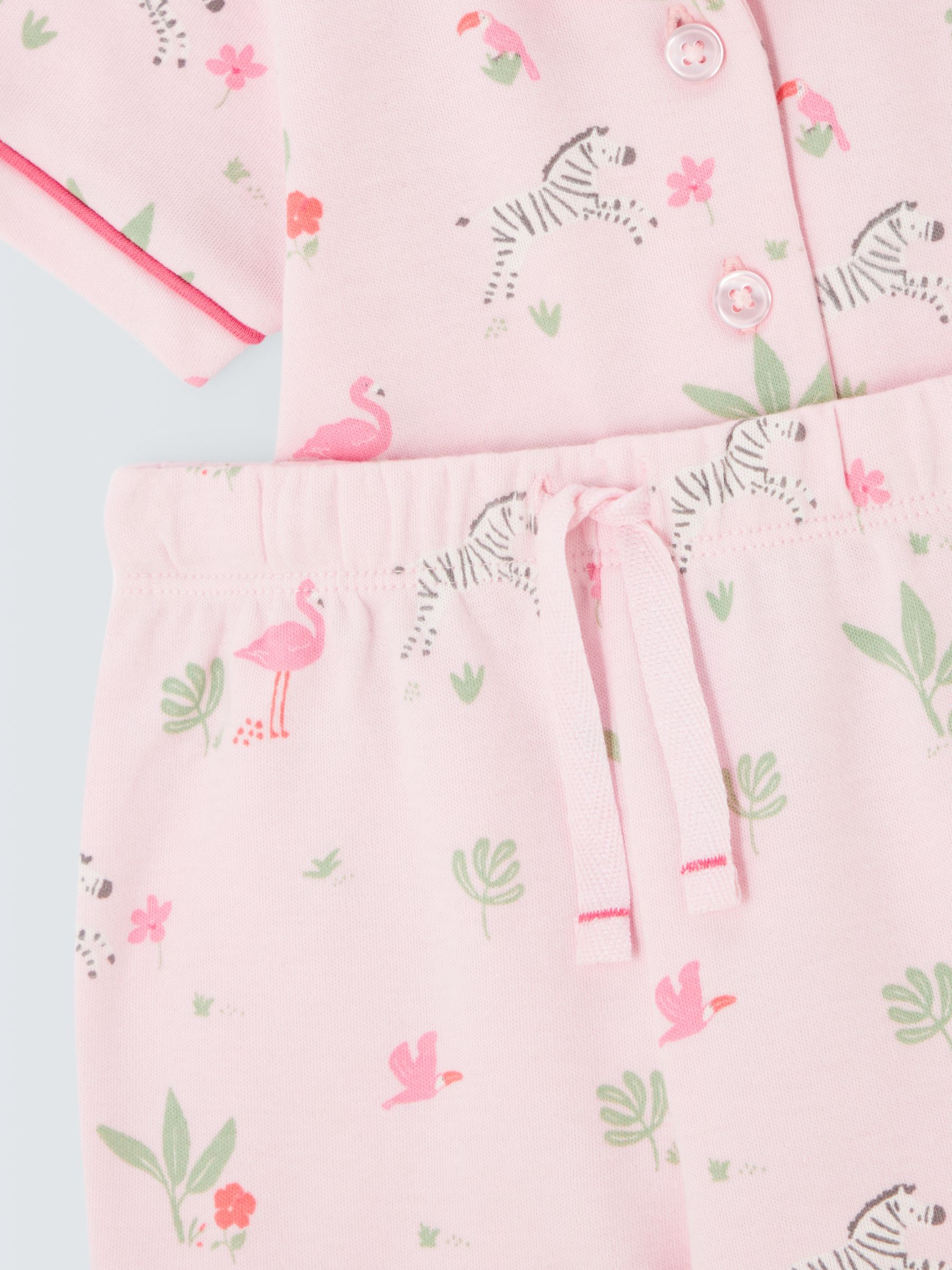 John Lewis Baby Zebra & Flamingo Shortie Pyjamas, Pink, 2-3 years