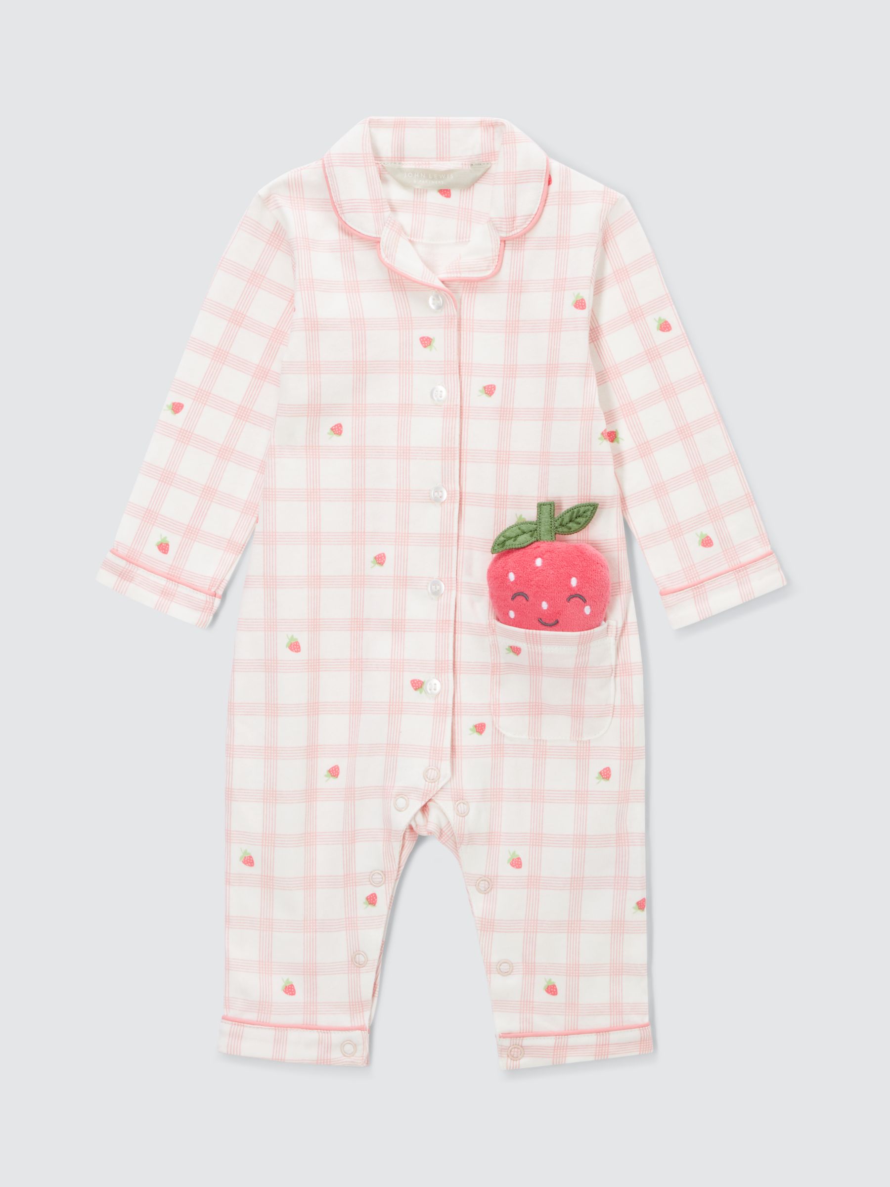 John Lewis Baby Strawberry Gingham Pyjamas with Strawberry Toy, Pink, 2-3 years
