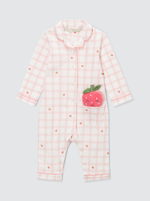 John Lewis Baby Strawberry Gingham Pyjamas with Strawberry Toy, Pink