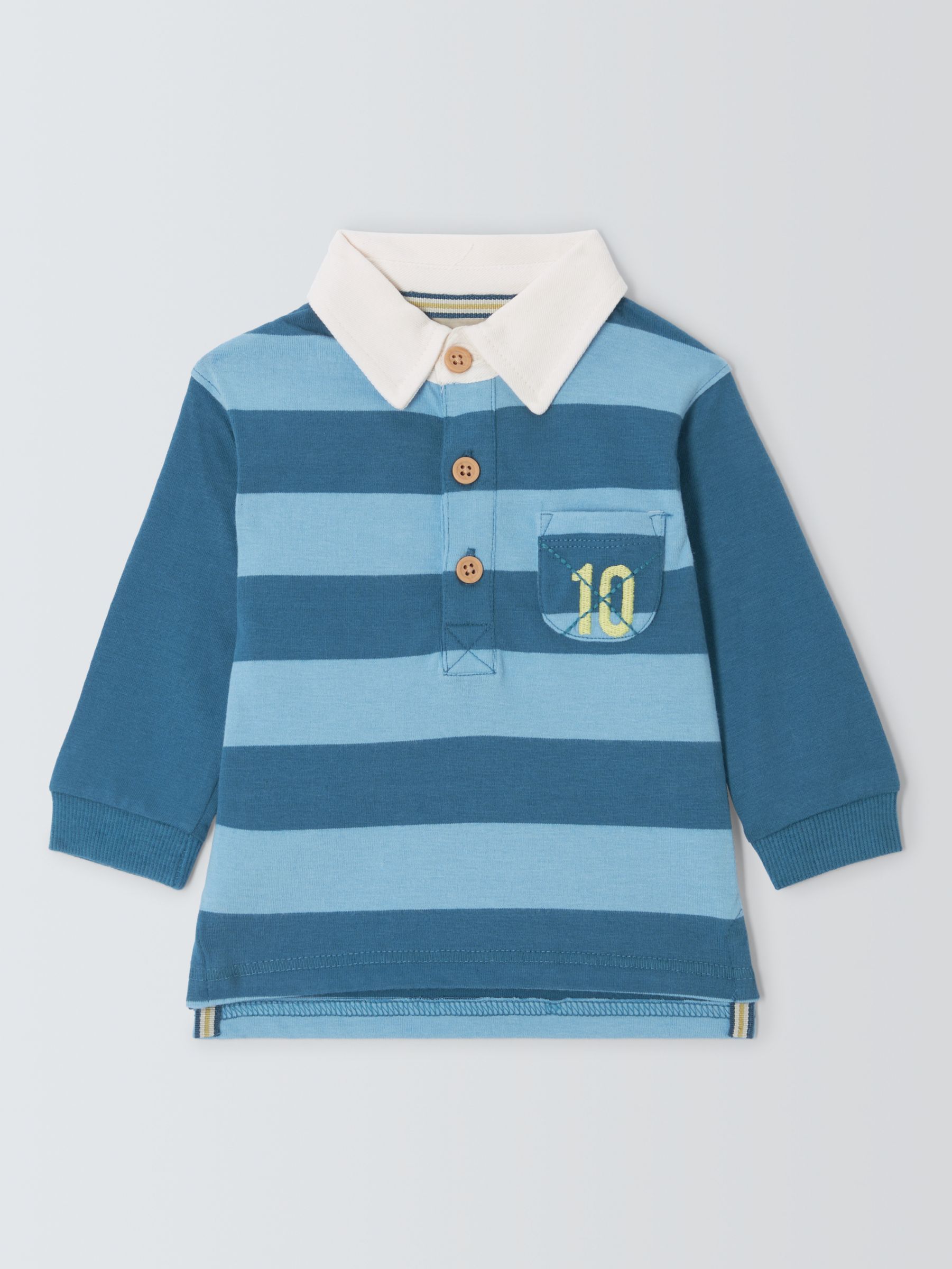 John Lewis Baby Stripe Long Sleeve Rugby Top, Blue, 9-12 months