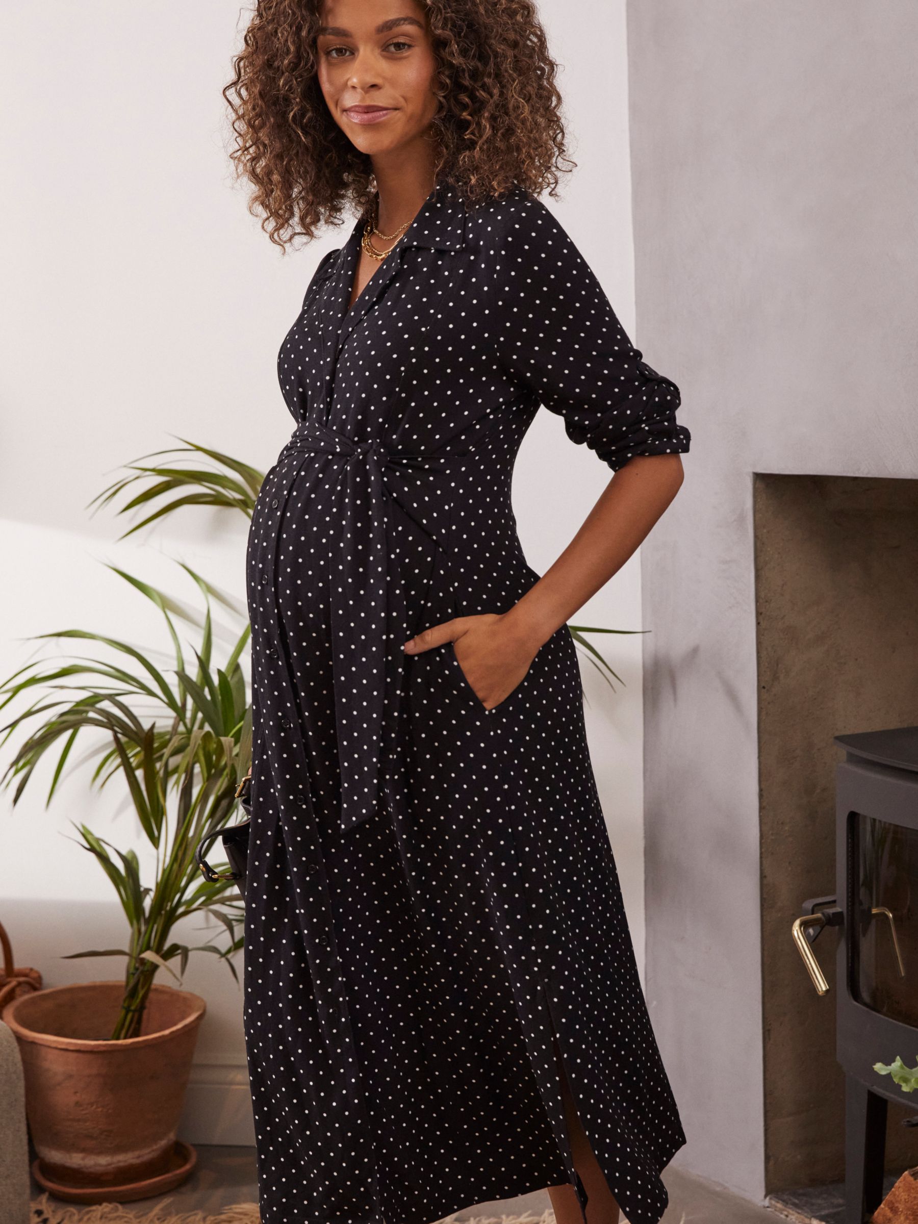 Isabella Oliver Kelsy Polka Dot Maternity Dress, Black Polka Dot Prt, 4-6