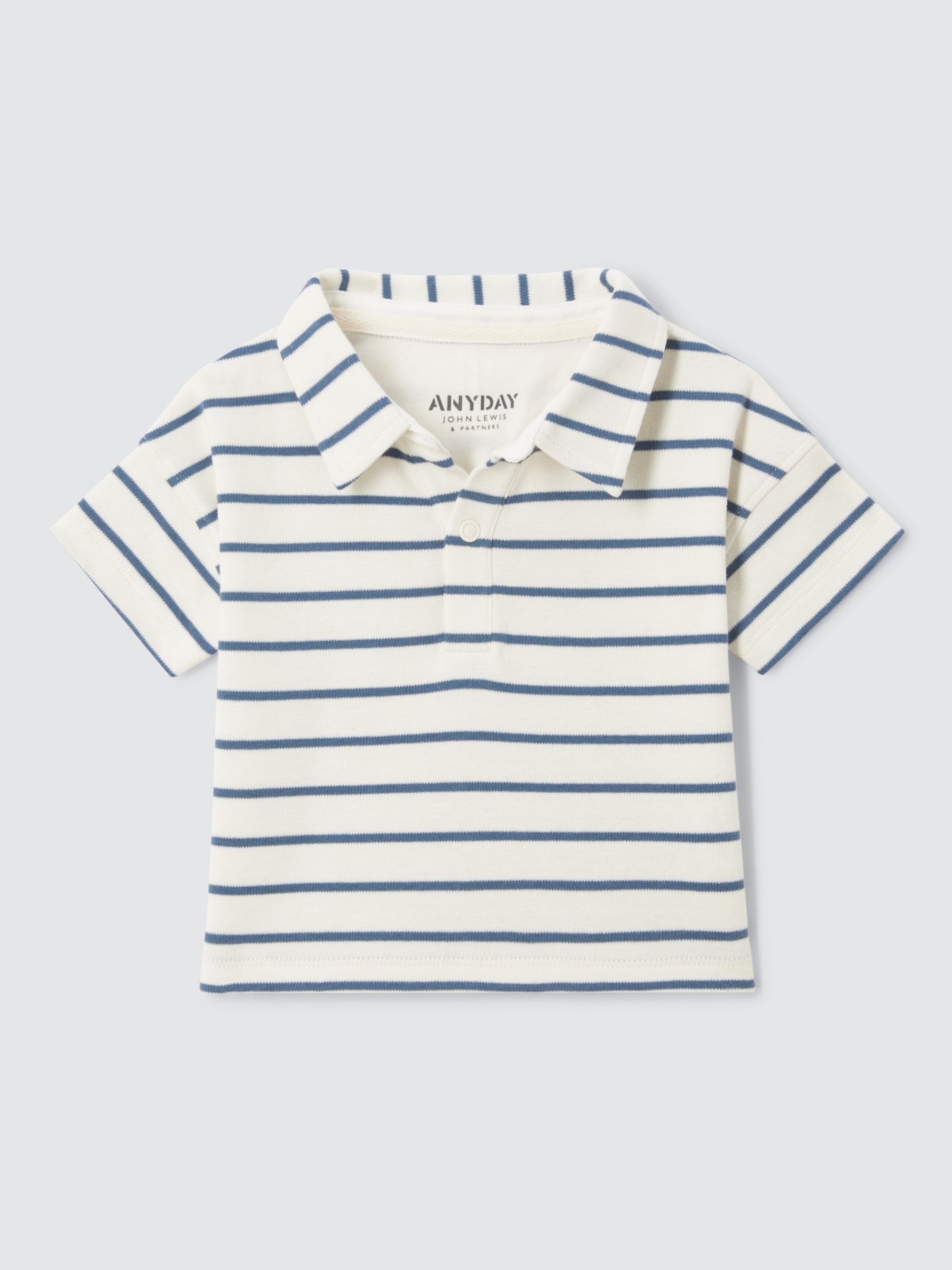 John Lewis ANYDAY Baby Cotton Polo Stripe Top, Blue, 9-12 months