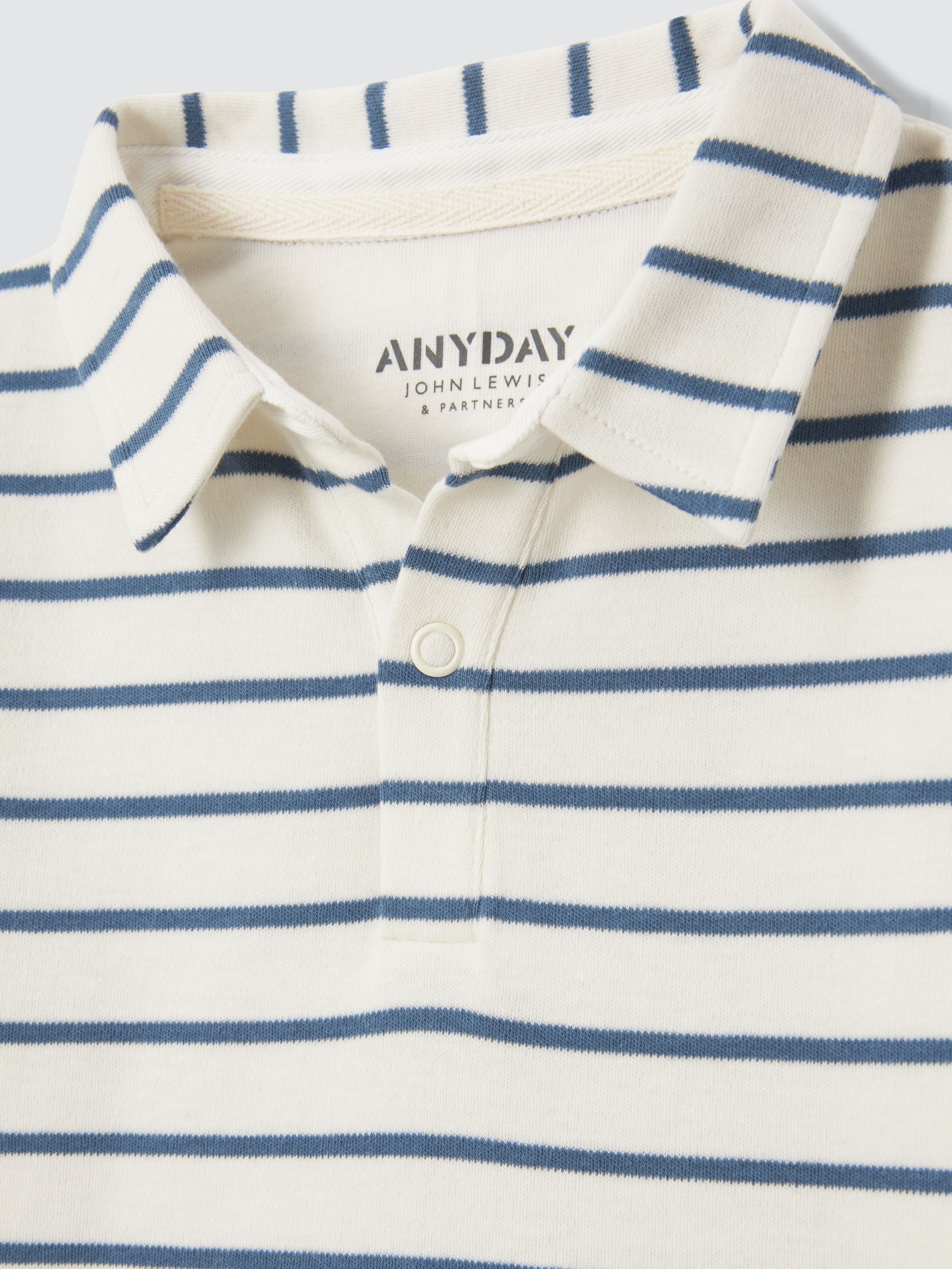 John Lewis ANYDAY Baby Cotton Polo Stripe Top, Blue, 9-12 months