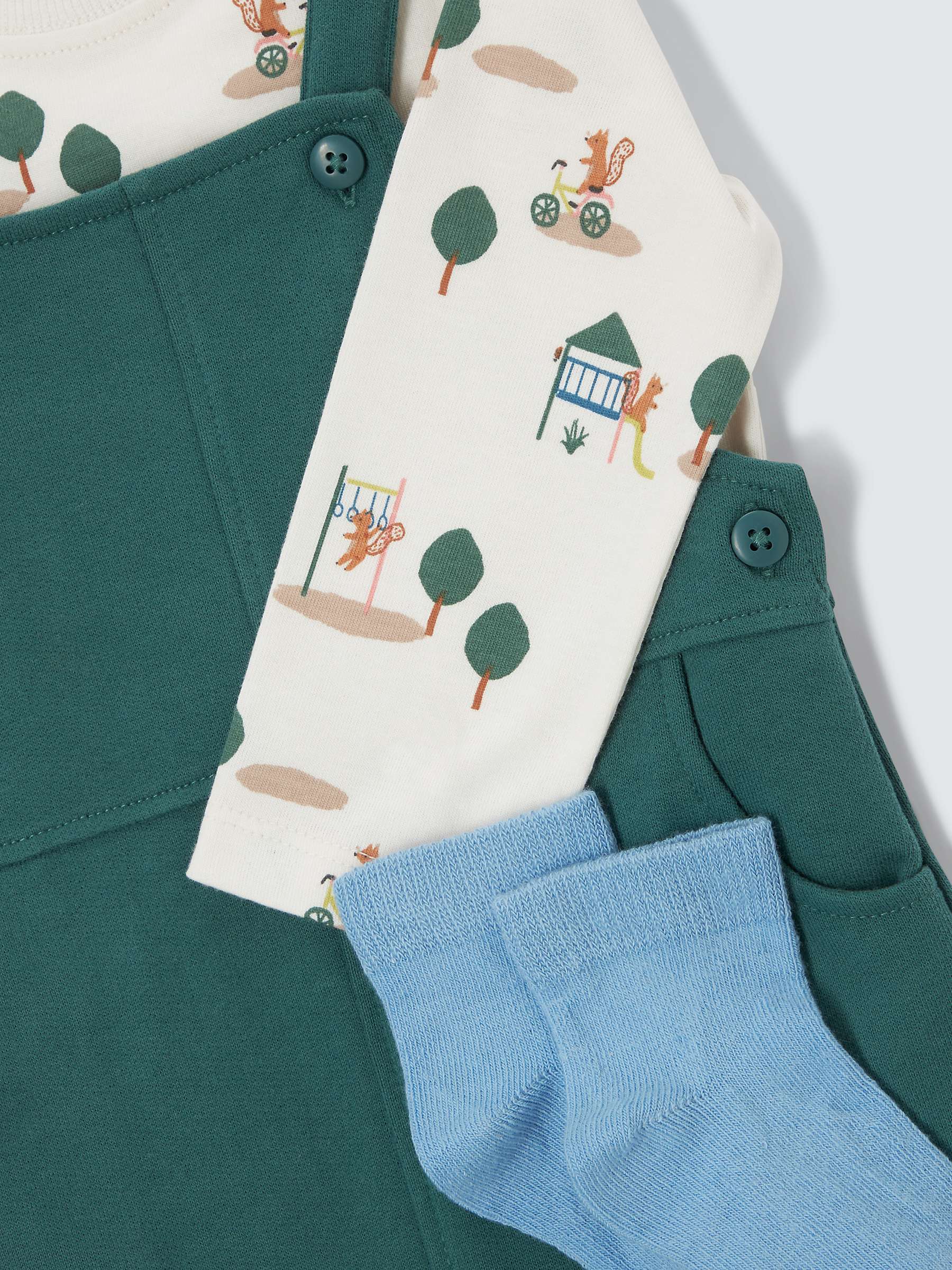 Buy John Lewis Baby Playground Print T-Shirt, Dungaree & Socks Set, Green/Multi Online at johnlewis.com