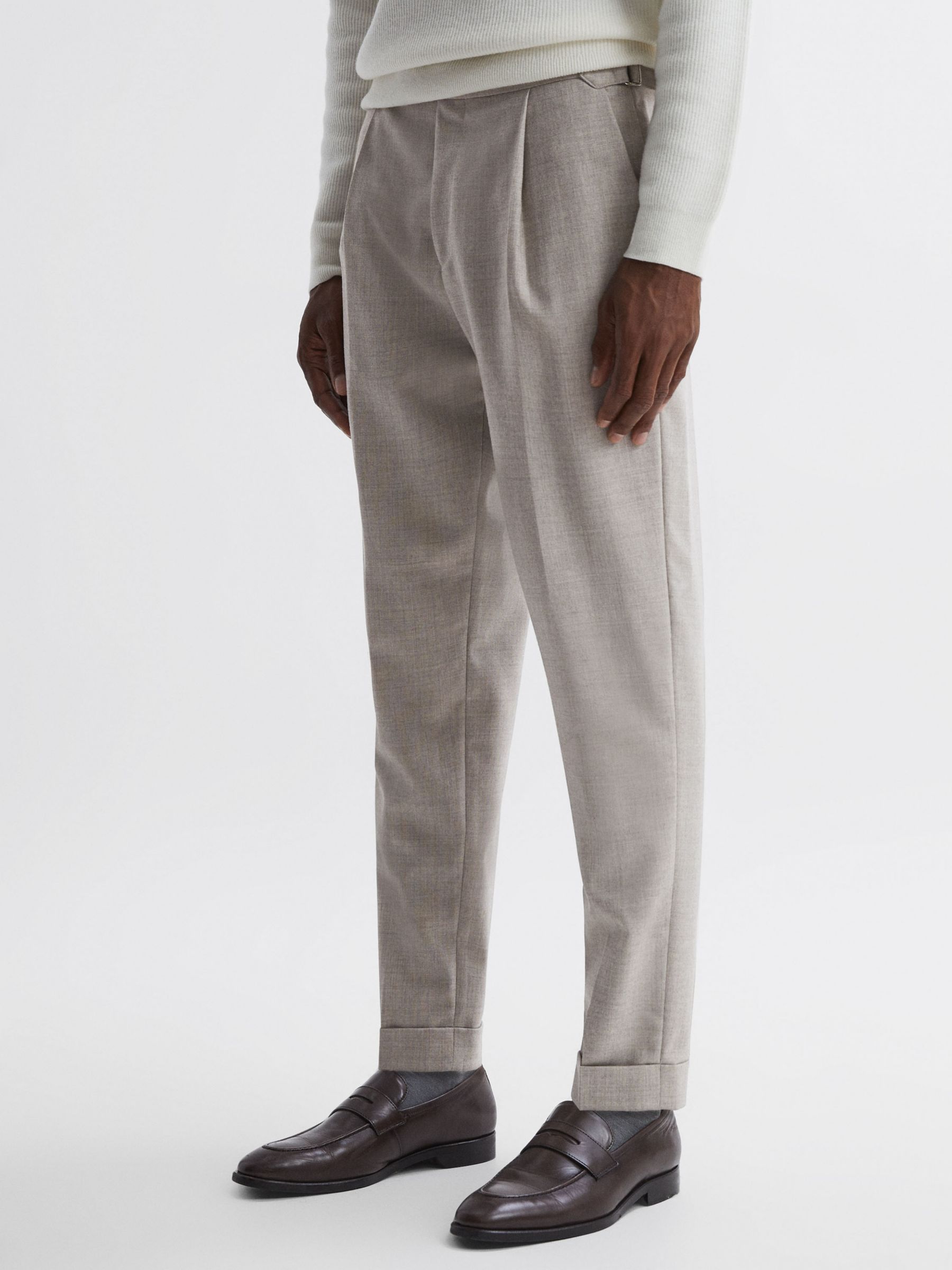 Reiss Beadnell Brushed Wool Trousers, Oatmeal