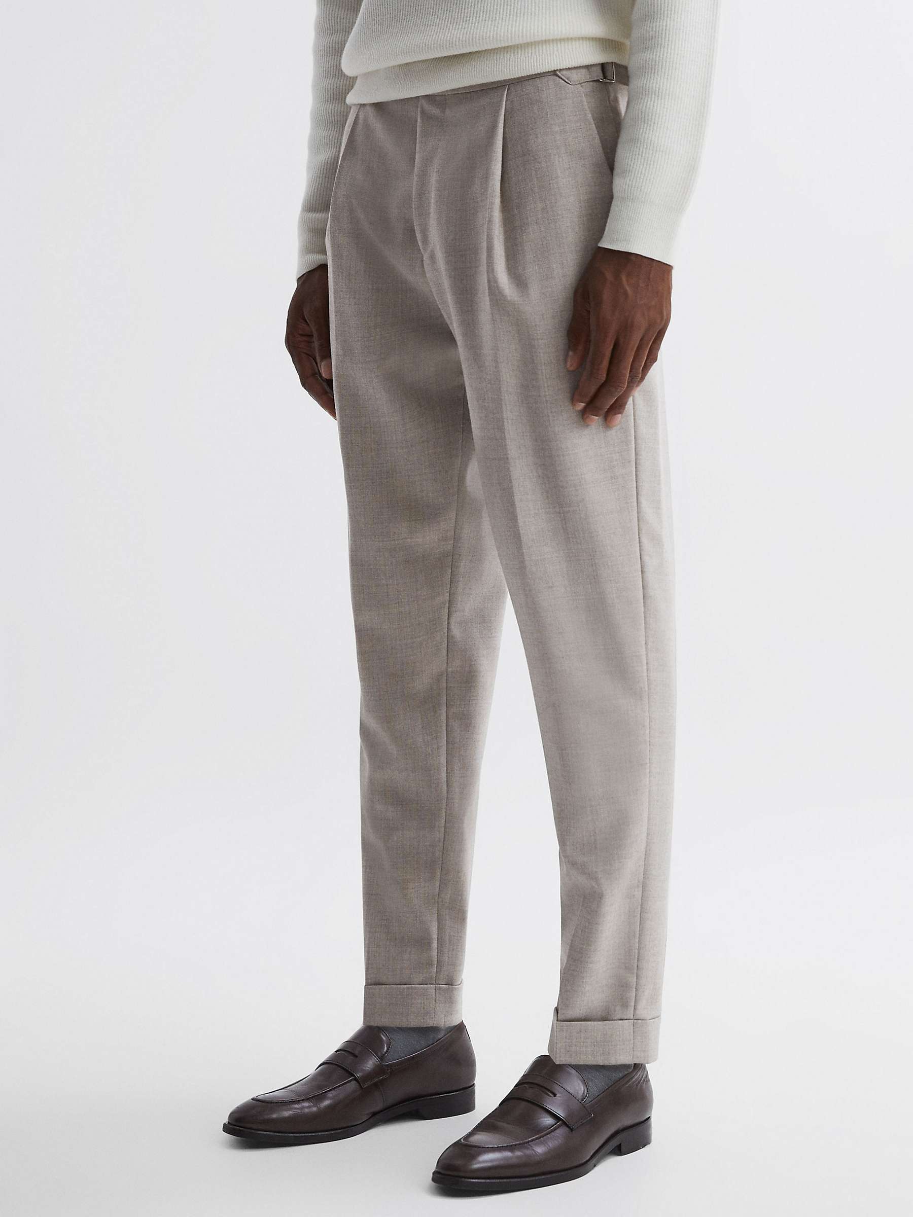Reiss Beadnell Brushed Wool Trousers, Oatmeal at John Lewis & Partners