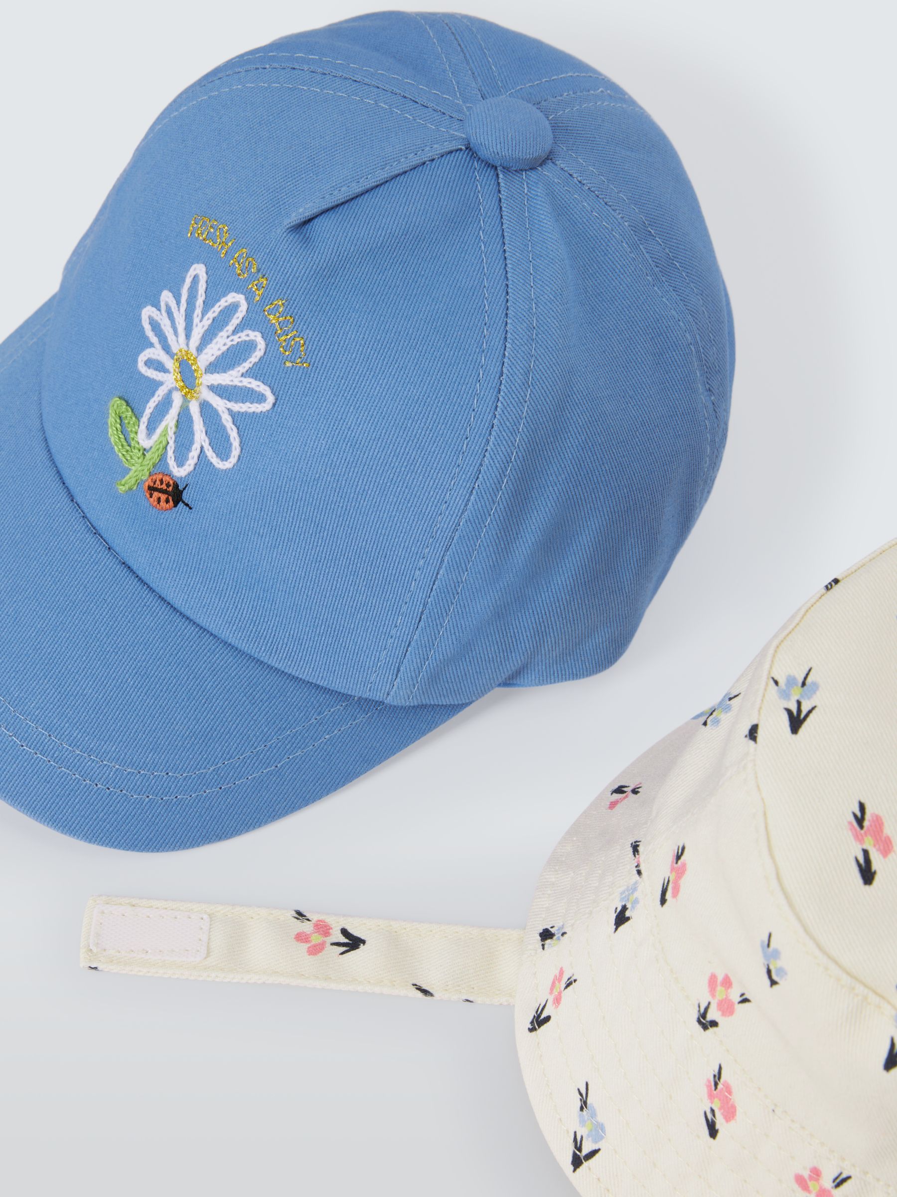 John Lewis Baby Floral Bucket Hat & Cap, Set of 2, Blue/Multi, 12-24 months