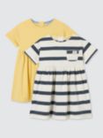 John Lewis Baby Stripe Mix Short Sleeve Dress, Pack of 2, Yellow/Multi