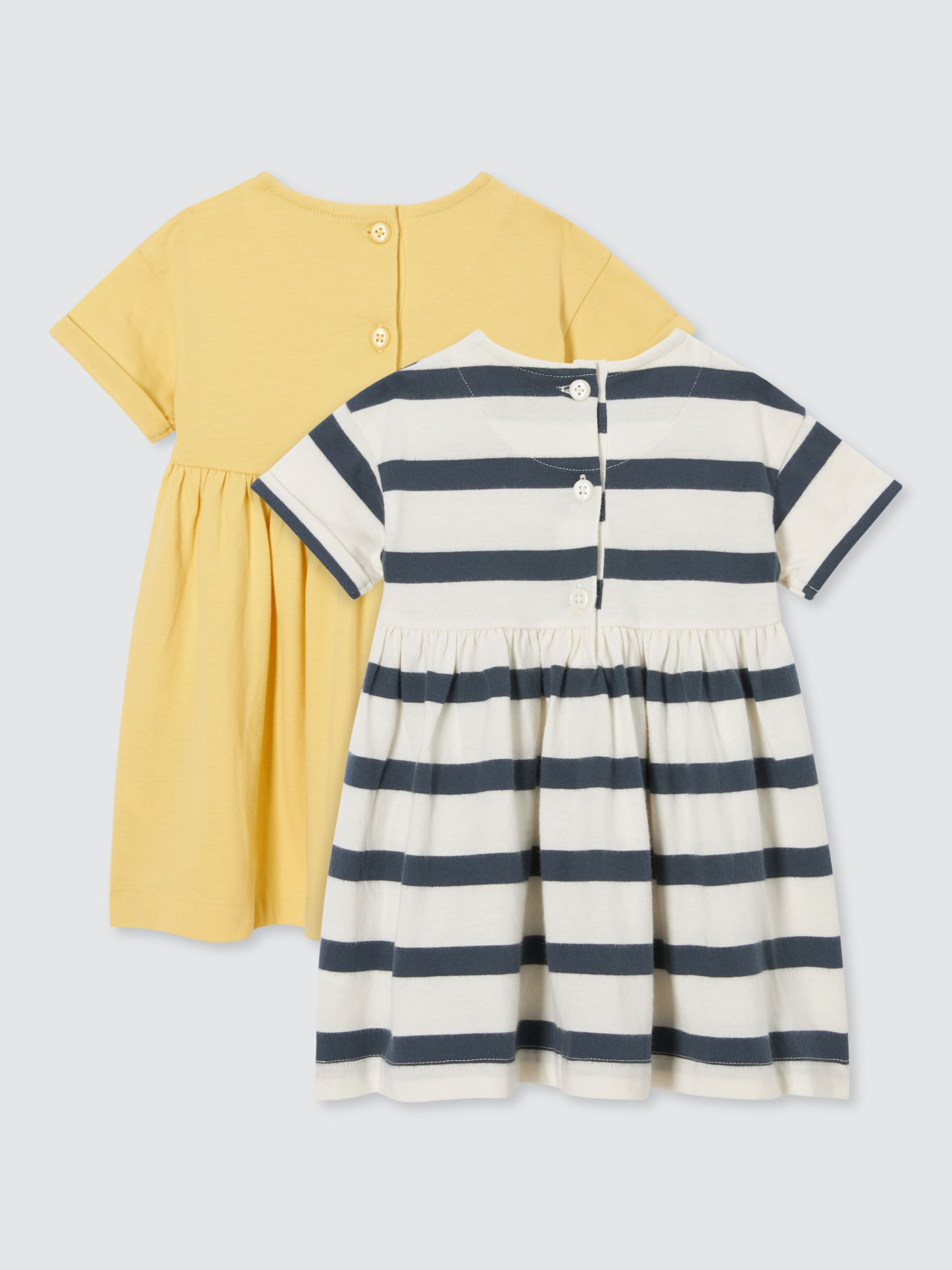 John Lewis Baby Stripe Mix Short Sleeve Dress, Pack of 2, Yellow/Multi, 6-9 months