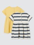 John Lewis Baby Stripe Mix Short Sleeve Dress, Pack of 2, Yellow/Multi