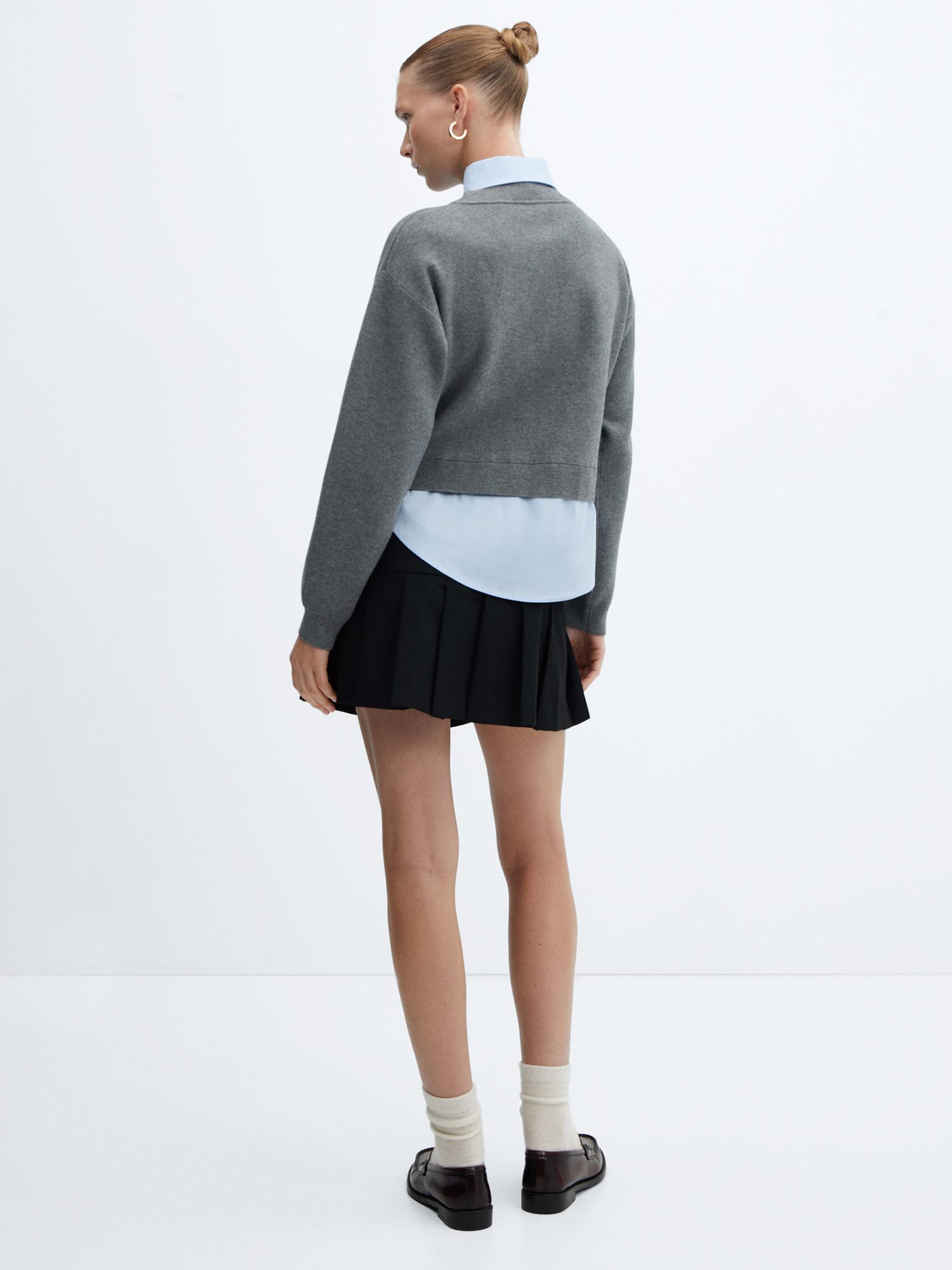 Mango Chiara Combined Shirt and Jumper, Medium Grey, XXS