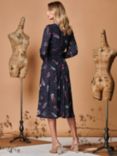 Jolie Moi Feather Print Wrap Front Mesh Midi Dress, Navy/Multi