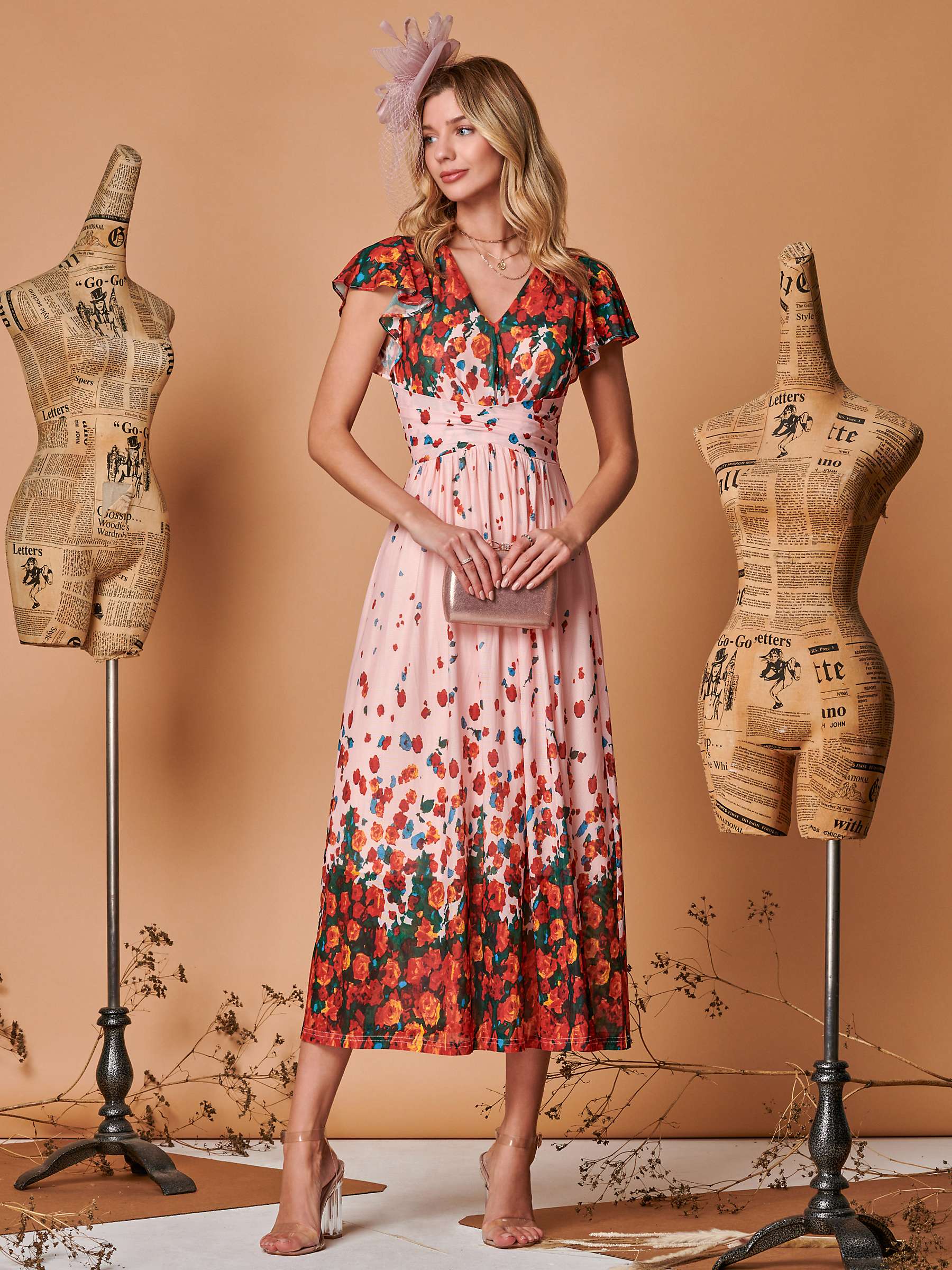 Buy Jolie Moi Floral Print Midi Dress, Coral Pink Online at johnlewis.com