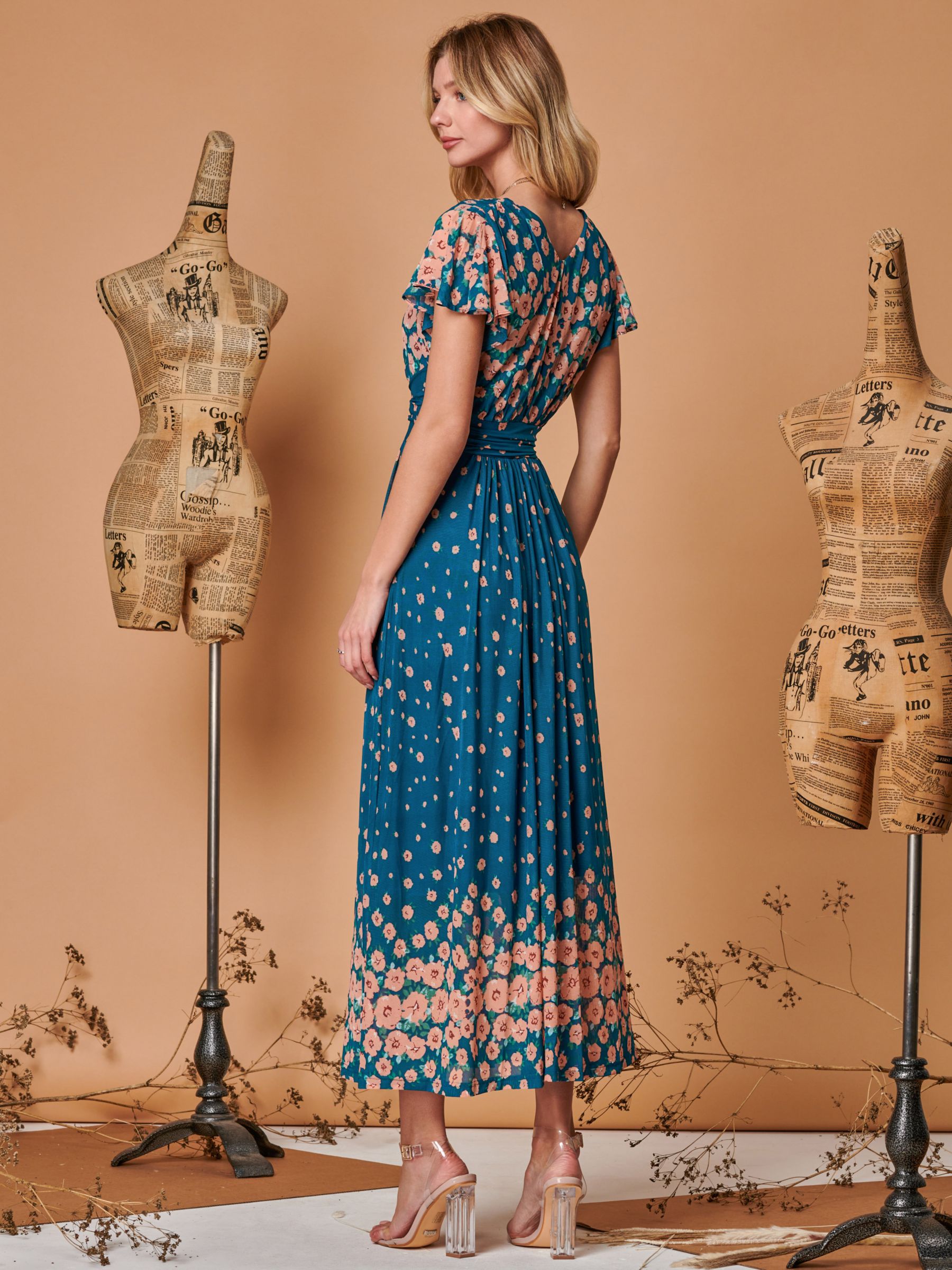 Buy Jolie Moi Carlii Symmetrical Print Angel Sleeve Mesh Maxi Dress, Multi Online at johnlewis.com