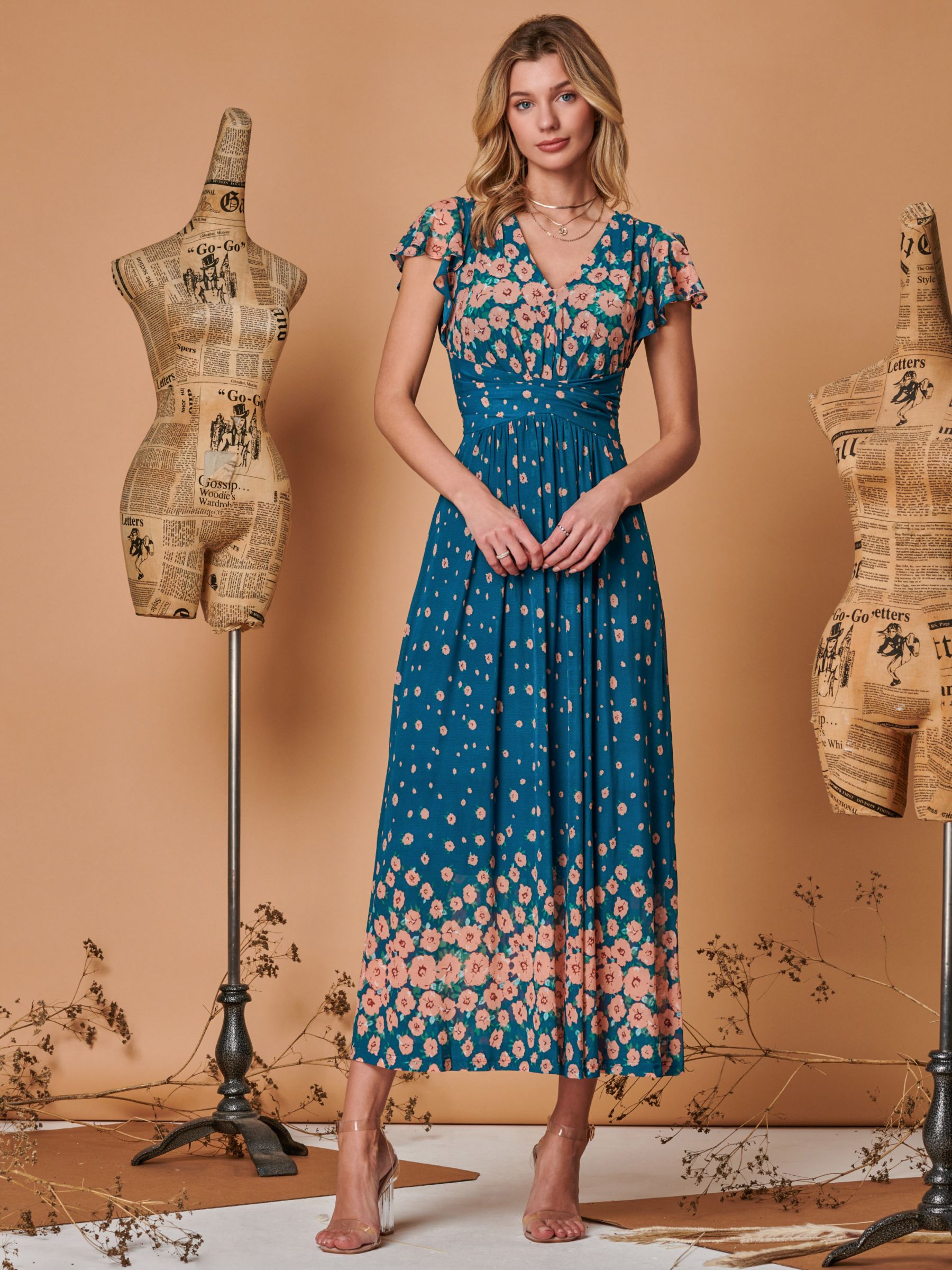 Buy Jolie Moi Carlii Symmetrical Print Angel Sleeve Mesh Maxi Dress, Multi Online at johnlewis.com