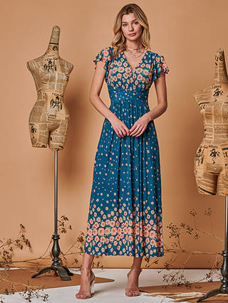 Jolie Moi Carlii Symmetrical Print Angel Sleeve Mesh Maxi Dress, Multi