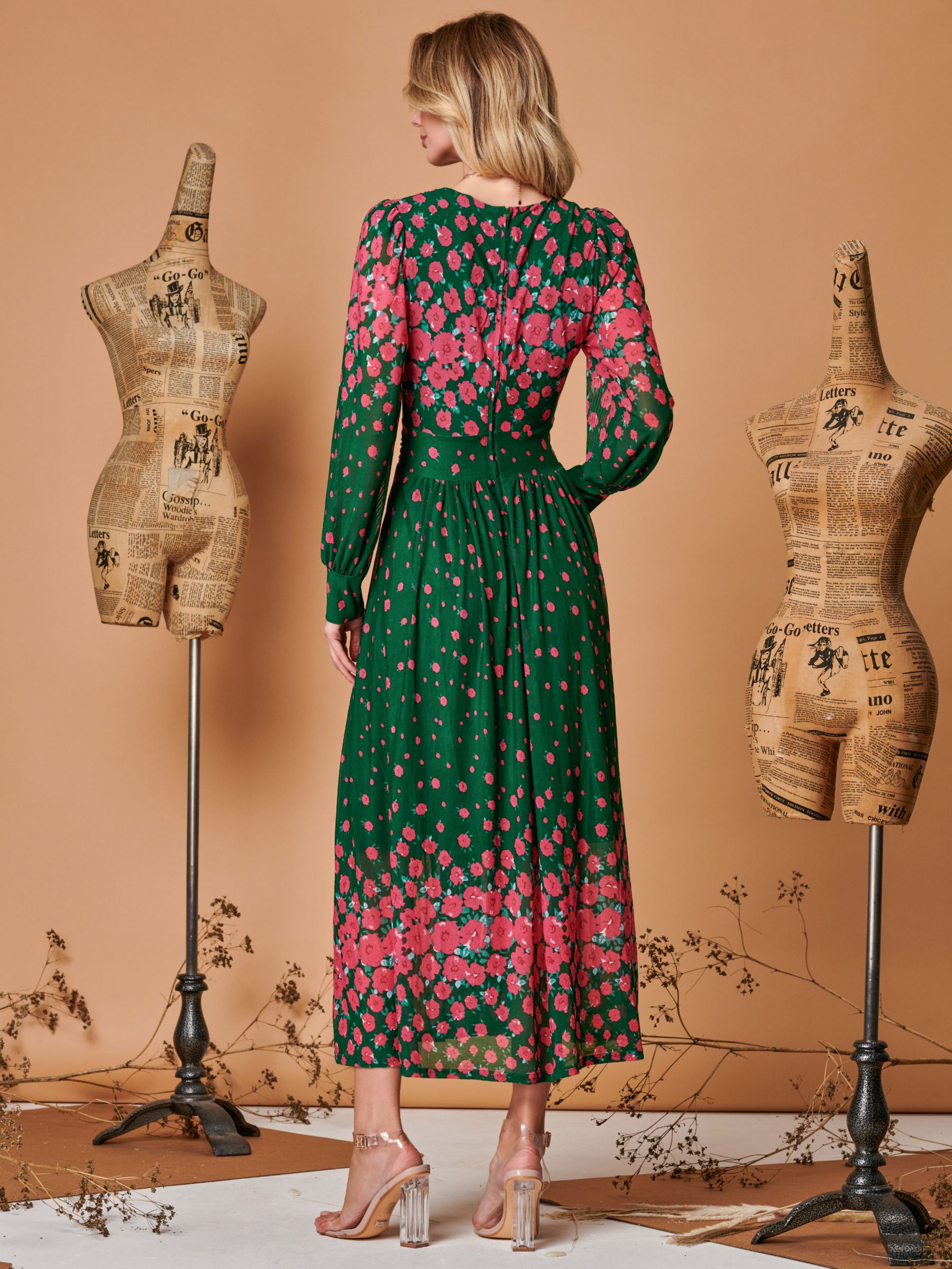 Buy Jolie Moi Floral Print Midi Dress, Green Online at johnlewis.com