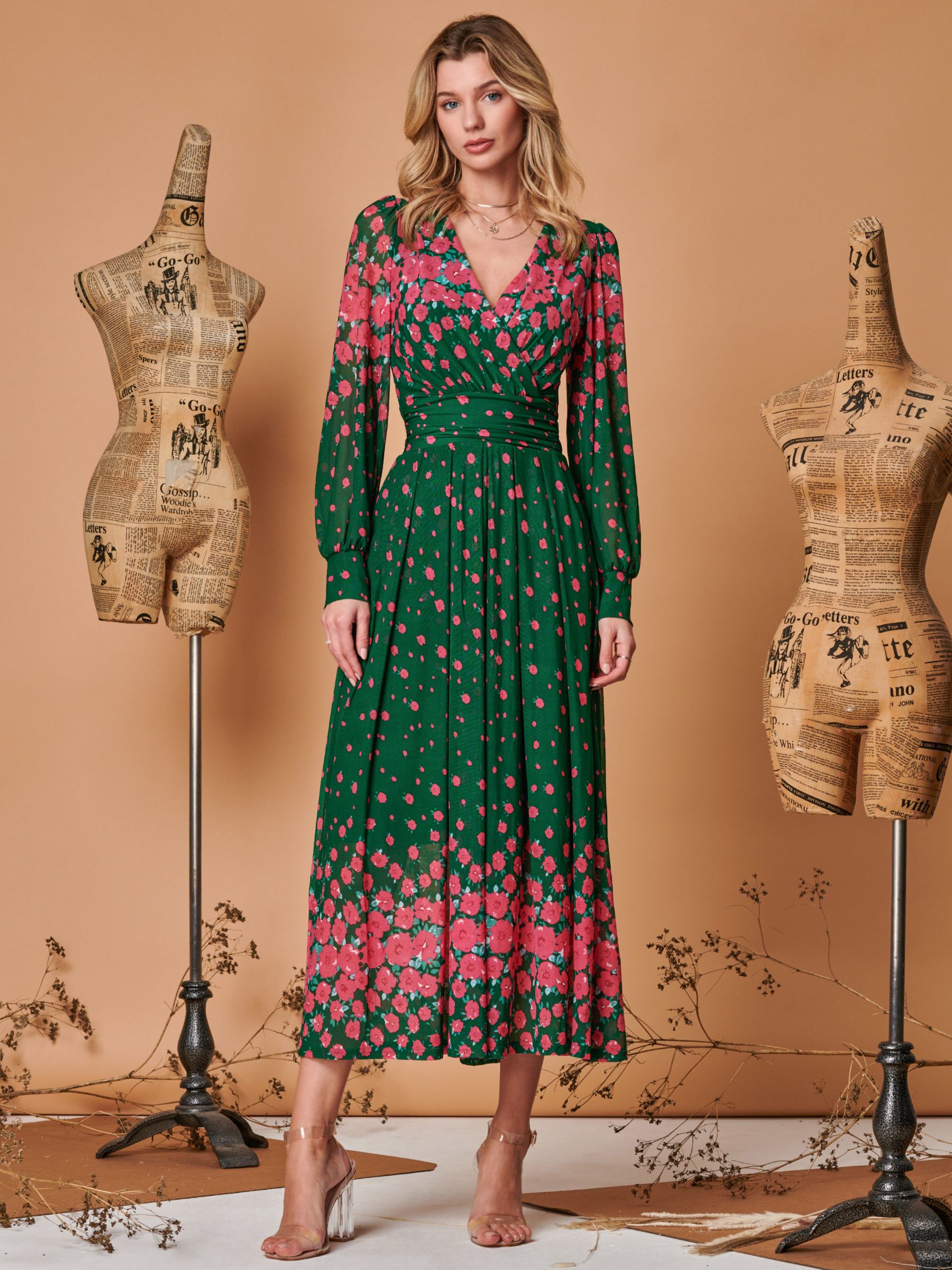 Buy Jolie Moi Floral Print Midi Dress, Green Online at johnlewis.com