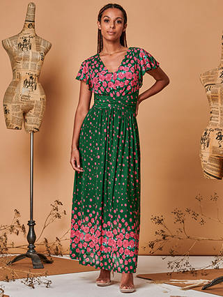Jolie Moi Carlii Floral Print Maxi Dress, Green