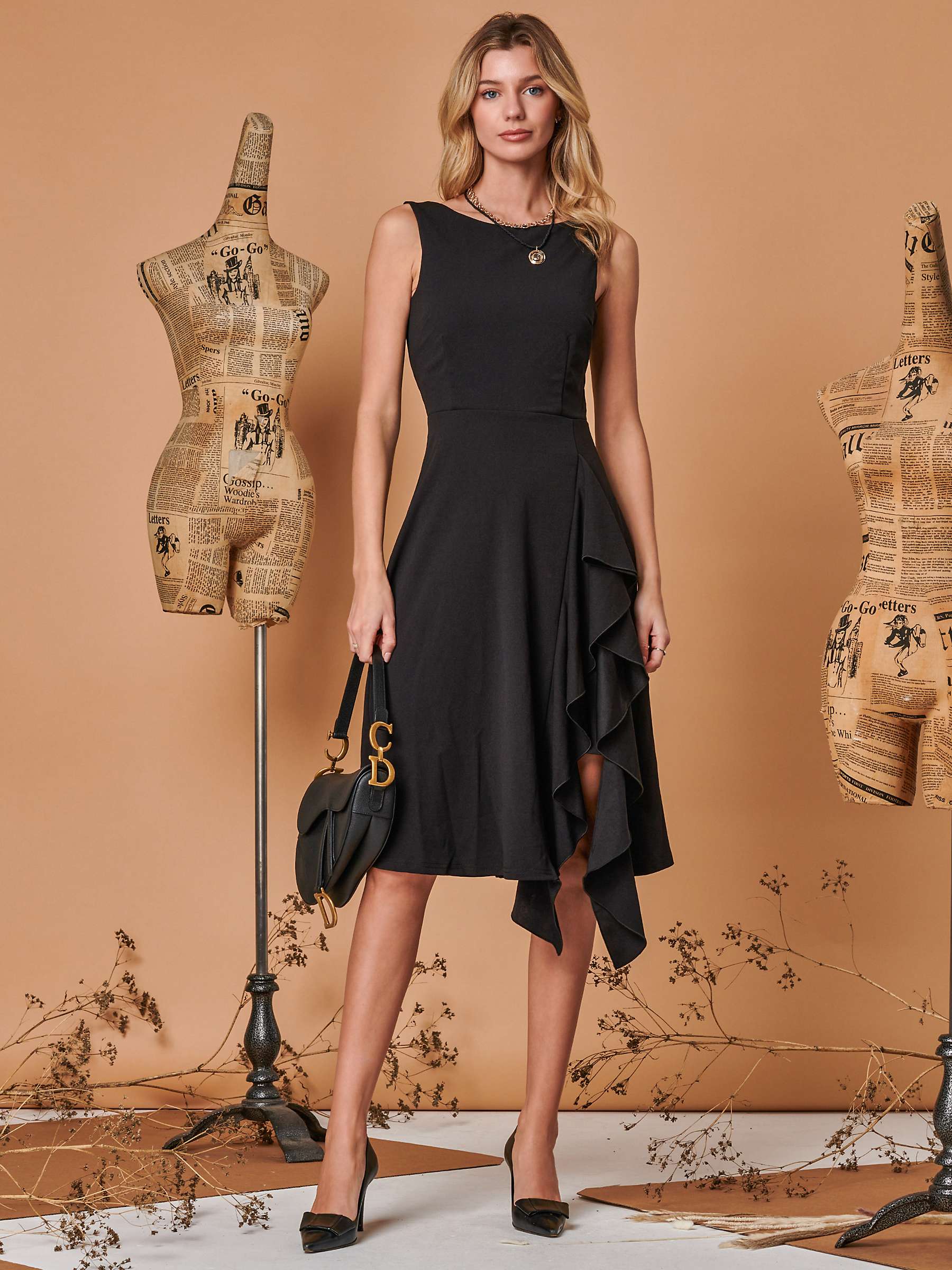 Buy Jolie Moi Ruffle Knee Length Dress, Black Online at johnlewis.com