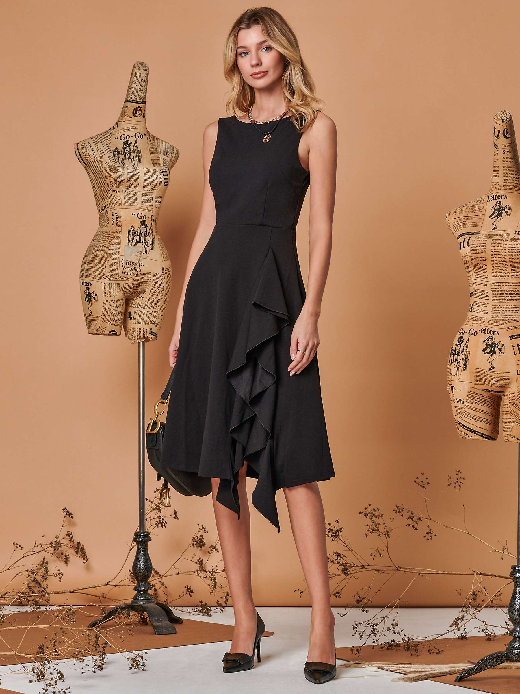 Buy Jolie Moi Ruffle Knee Length Dress, Black Online at johnlewis.com