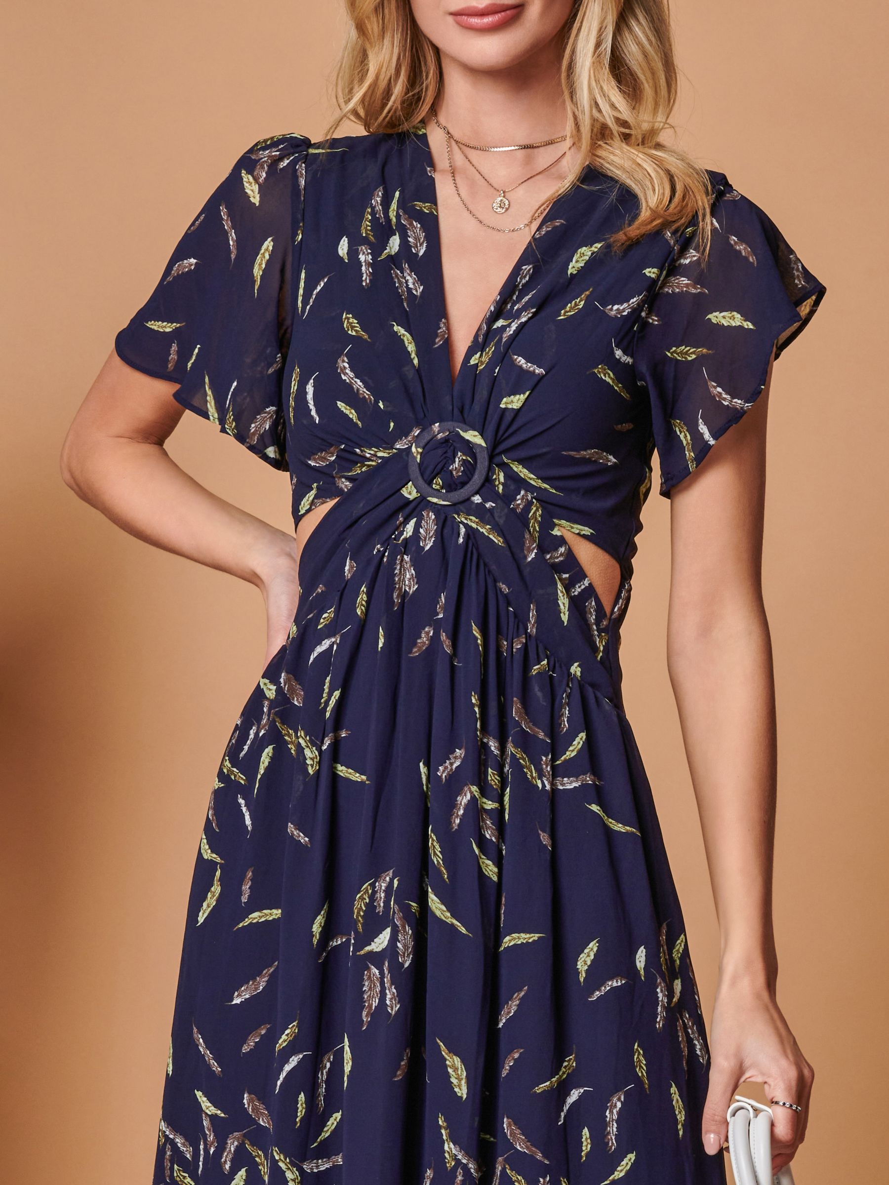 Buy Jolie Moi Feather Print Keyhole Chiffon Maxi Dress, Navy/Multi Online at johnlewis.com