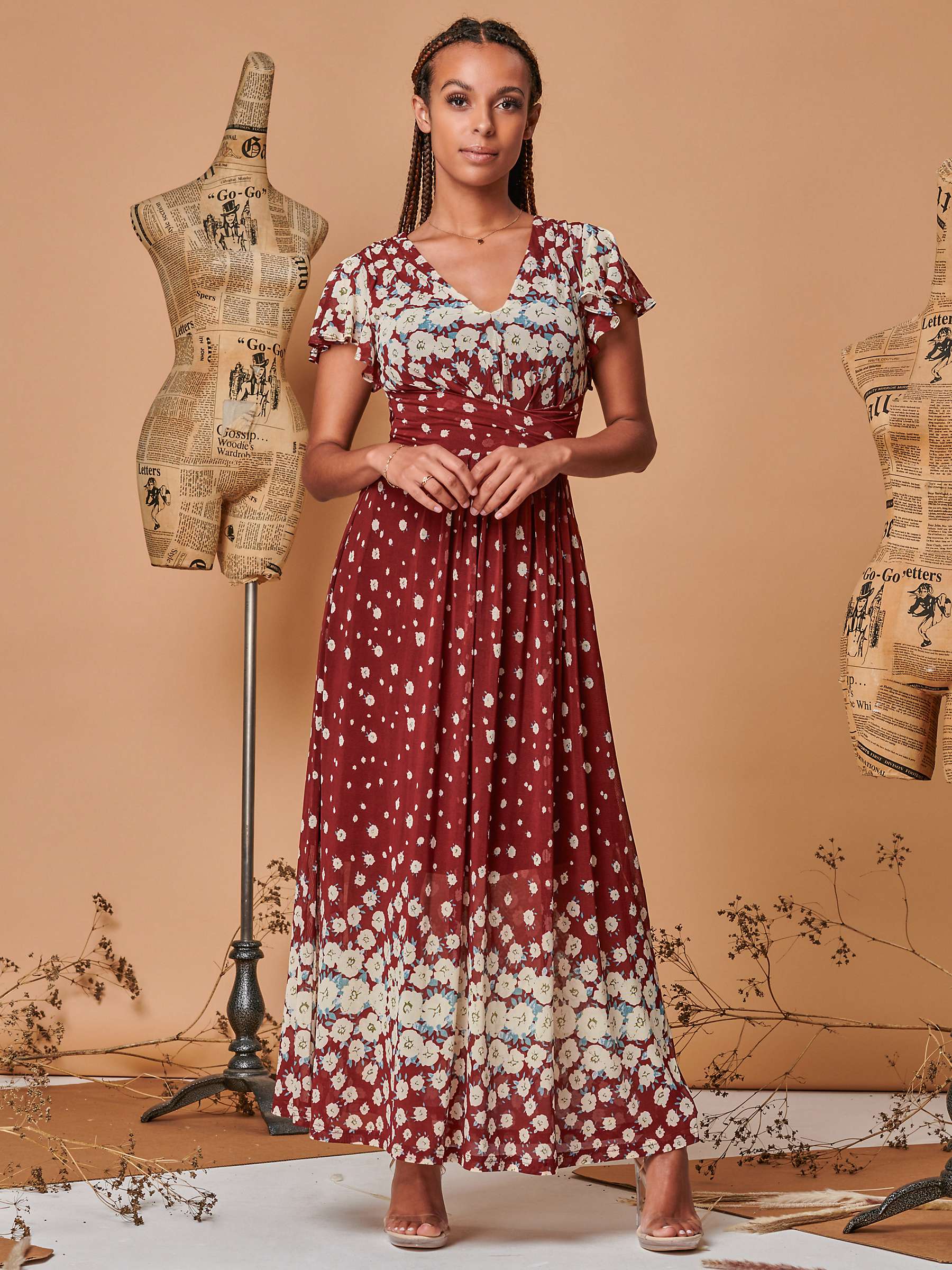 Buy Jolie Moi Carlii Floral Print Midi Dress, Burgundy Online at johnlewis.com