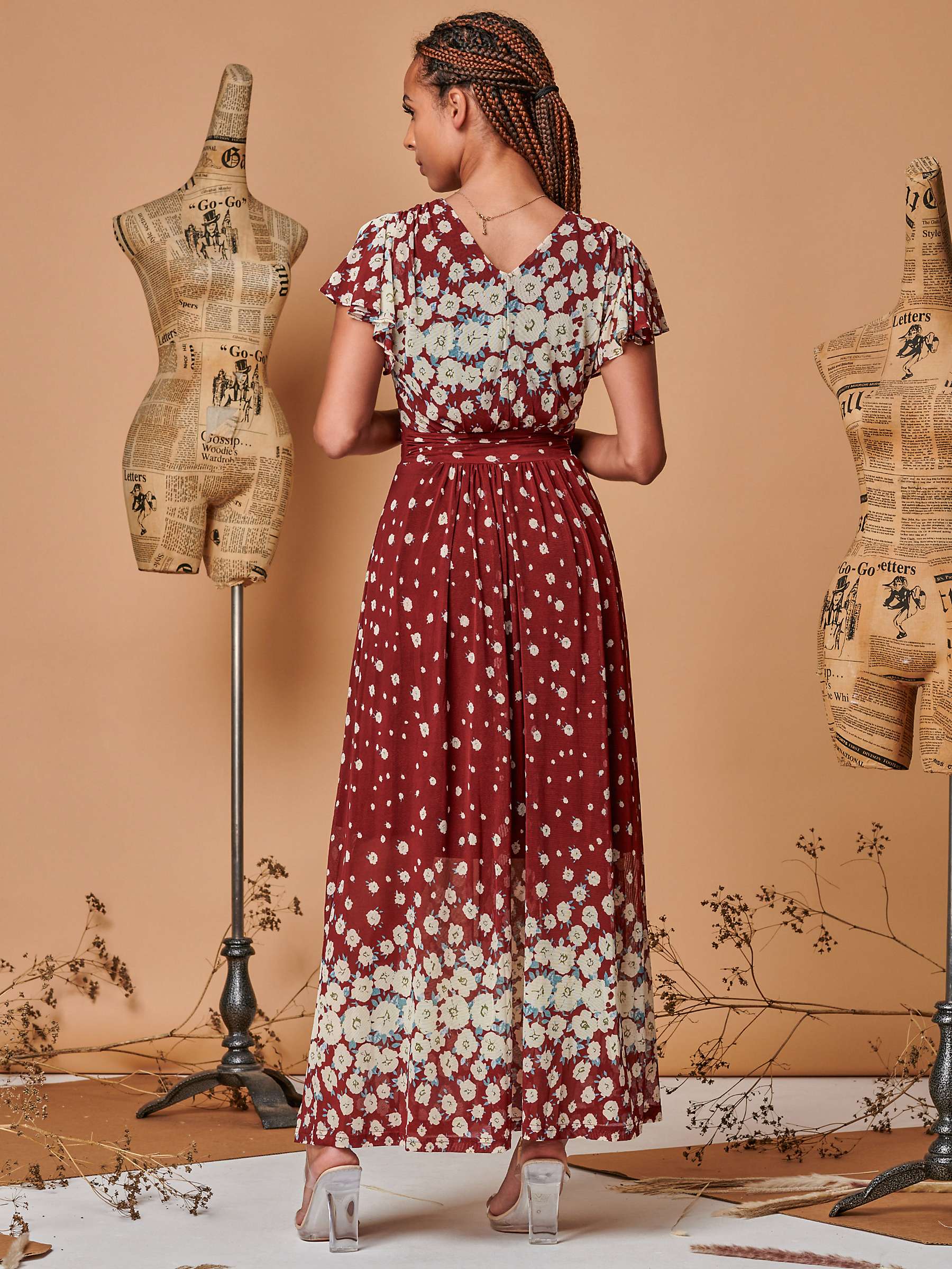 Buy Jolie Moi Carlii Floral Print Midi Dress, Burgundy Online at johnlewis.com