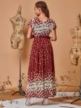 Jolie Moi Carlii Floral Print Midi Dress, Burgundy, Burgundy