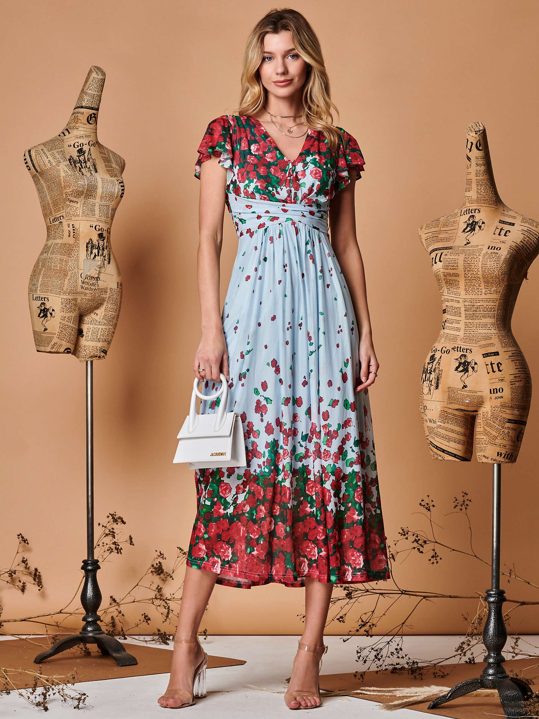 Buy Jolie Moi Symmetrical Floral Midi Dress, Blue/Multi Online at johnlewis.com