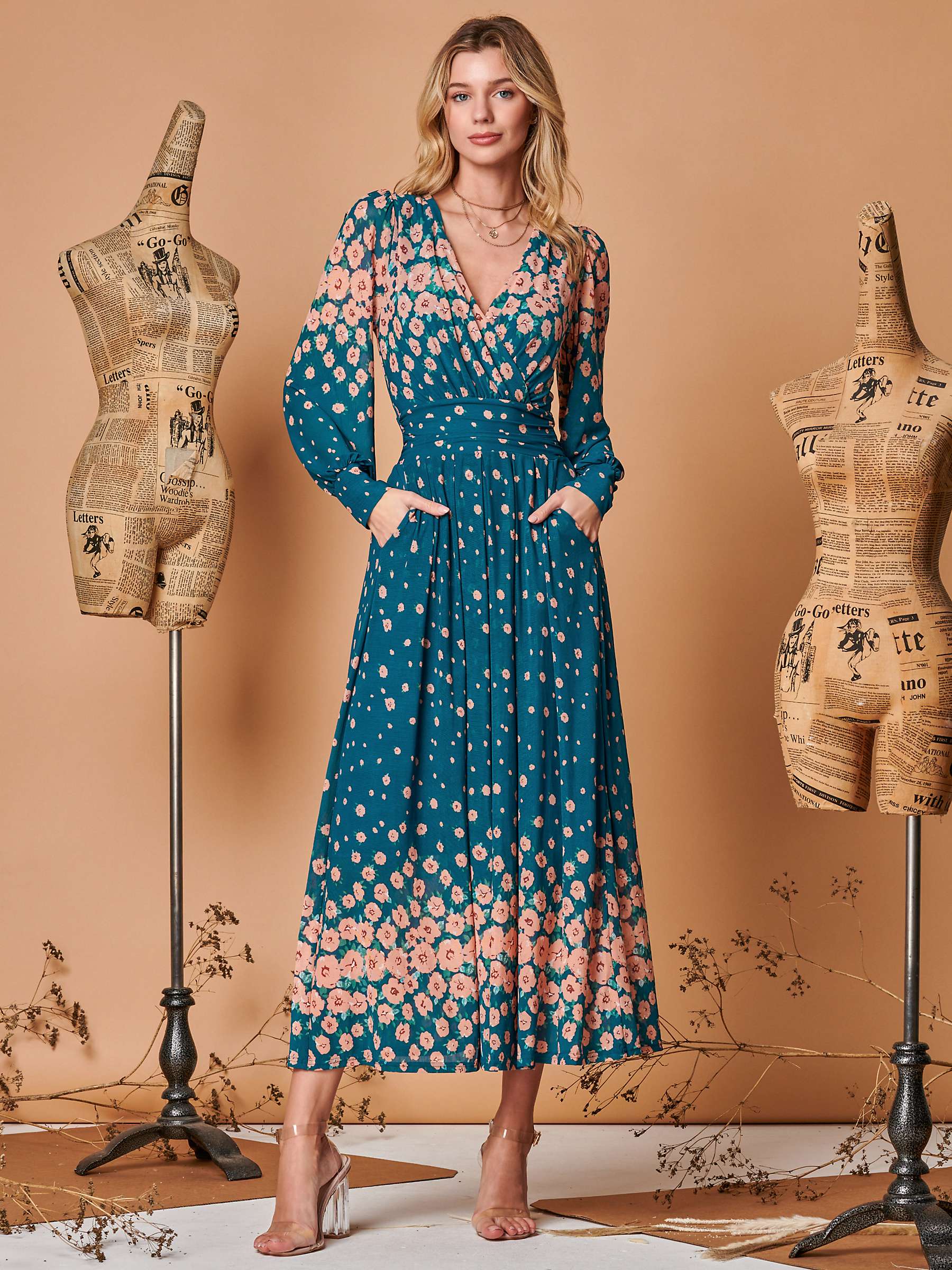 Buy Jolie Moi Floral Symmetrical Print Mesh Maxi Dress, Multi Online at johnlewis.com