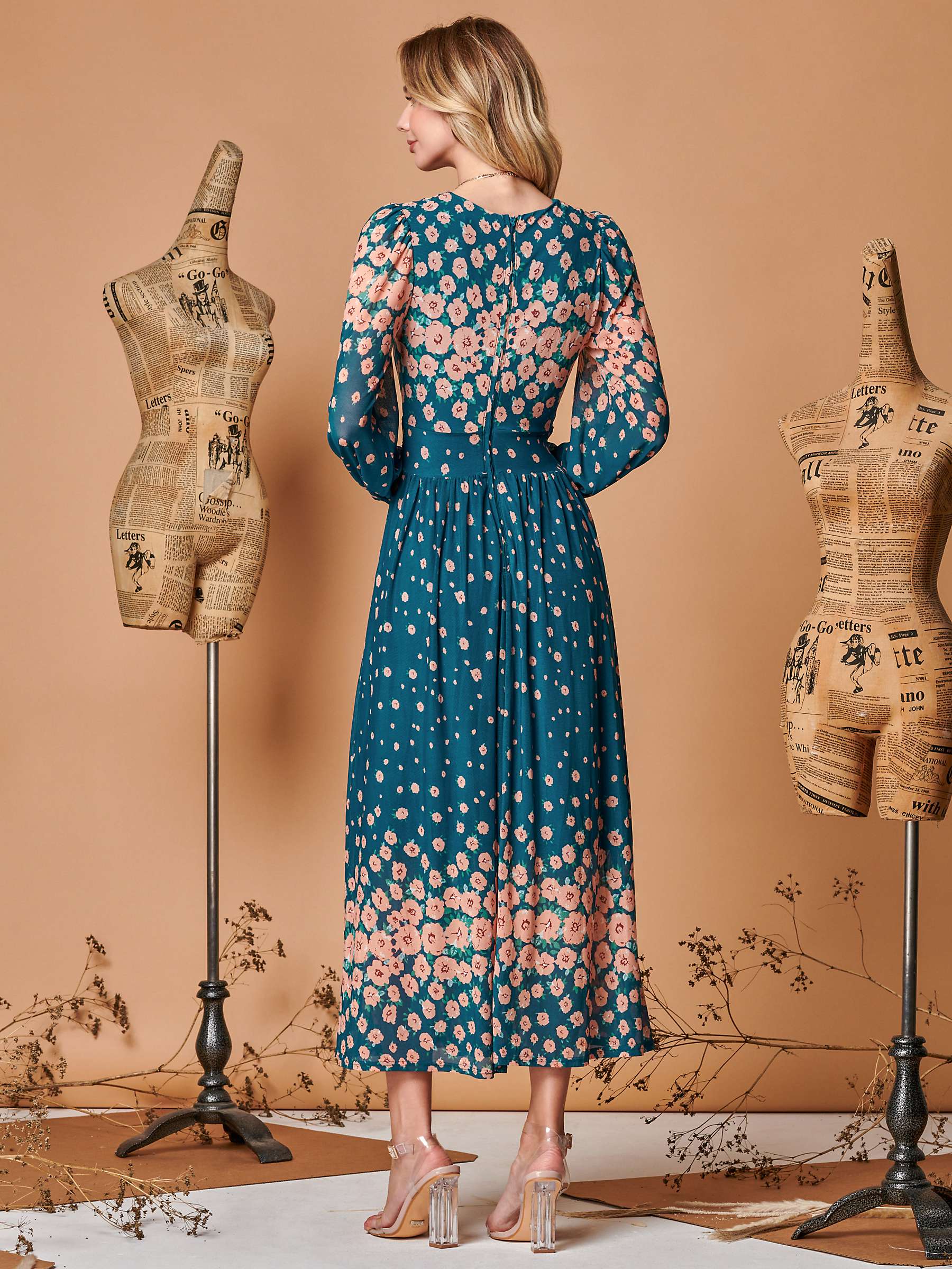 Buy Jolie Moi Floral Symmetrical Print Mesh Maxi Dress, Multi Online at johnlewis.com