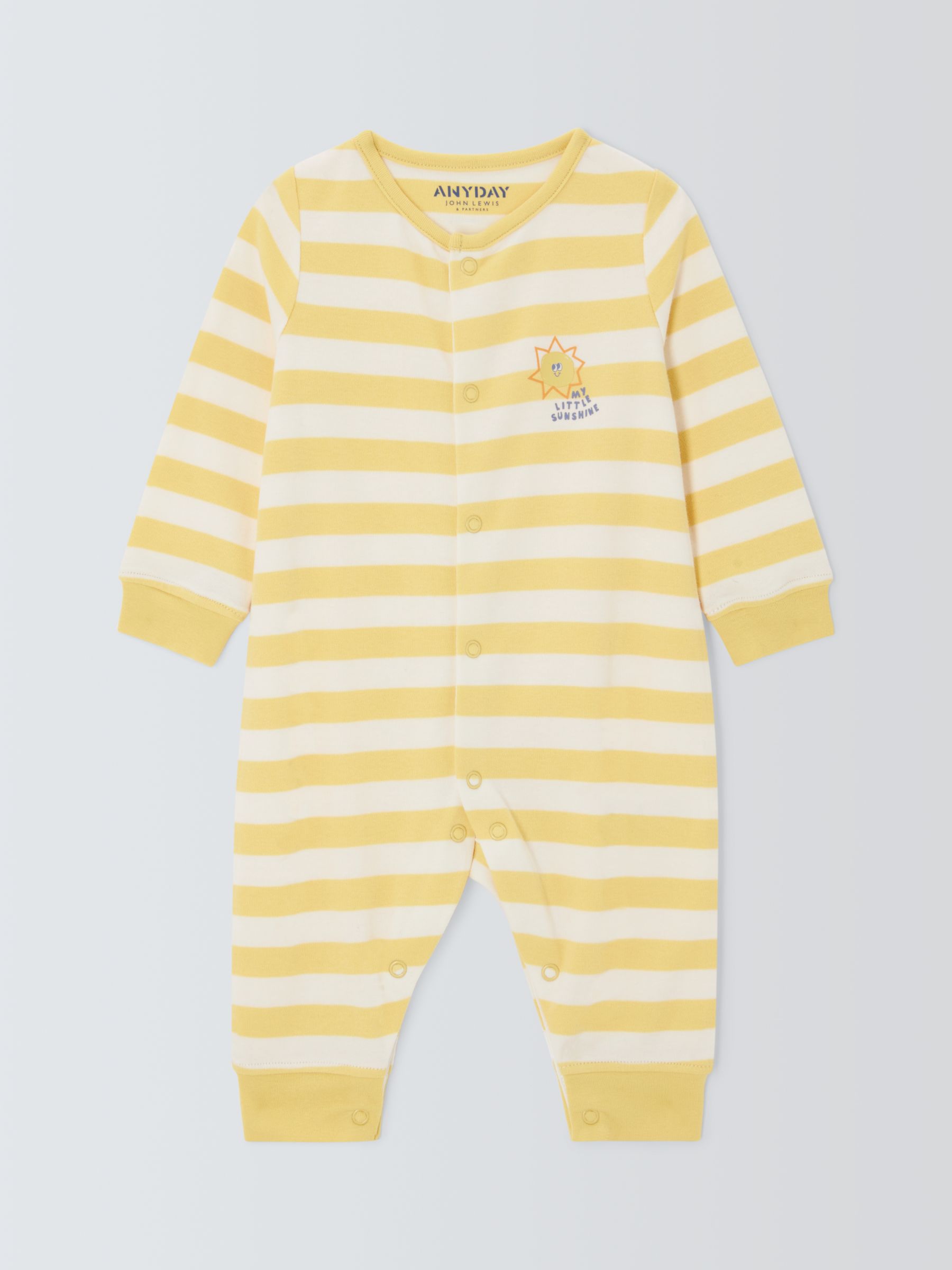 John Lewis ANYDAY Baby Stripe Sun Sleepsuit, Yellow, 3-6 months