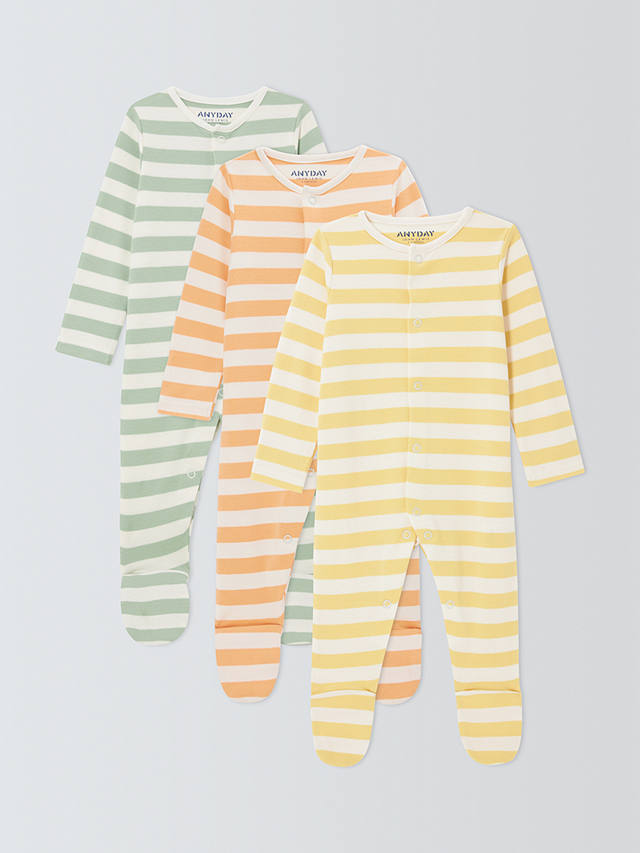 John Lewis ANYDAY Baby Stripe Sleepsuit, Pack of 3, Multi