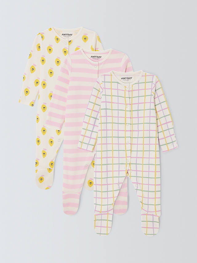 John Lewis ANYDAY Baby Printed Sleepsuit, Pack of 3, Multi