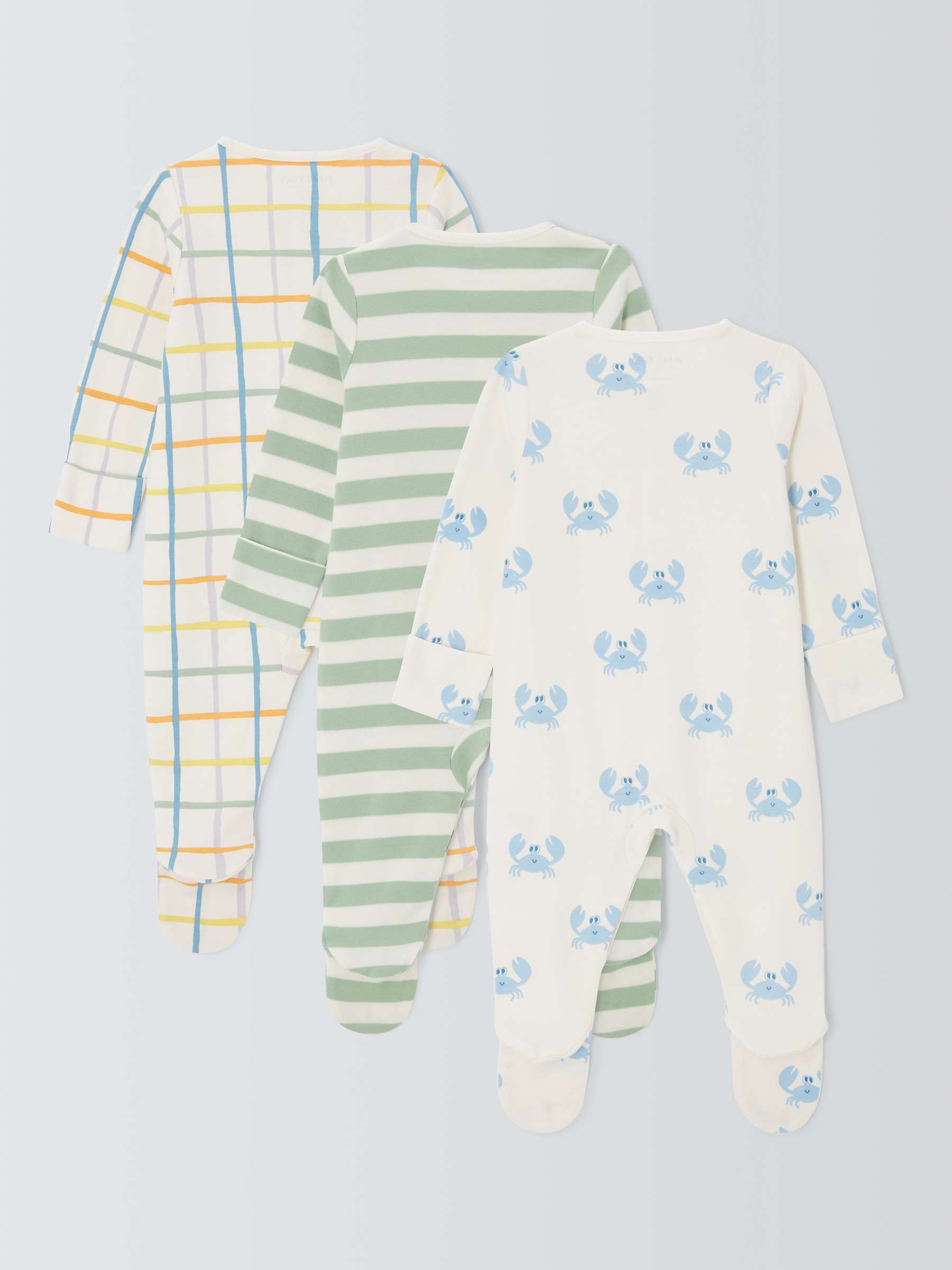 Buy John Lewis ANYDAY Baby Crab Stripe Sleepsuit, Pack of 3, Blue/Multi Online at johnlewis.com