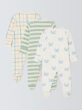 John Lewis ANYDAY Baby Crab Stripe Sleepsuit, Pack of 3, Blue/Multi