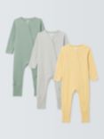 John Lewis Baby Two Way Zip Ribbed Sleepsuit, Pack of 3, Multi