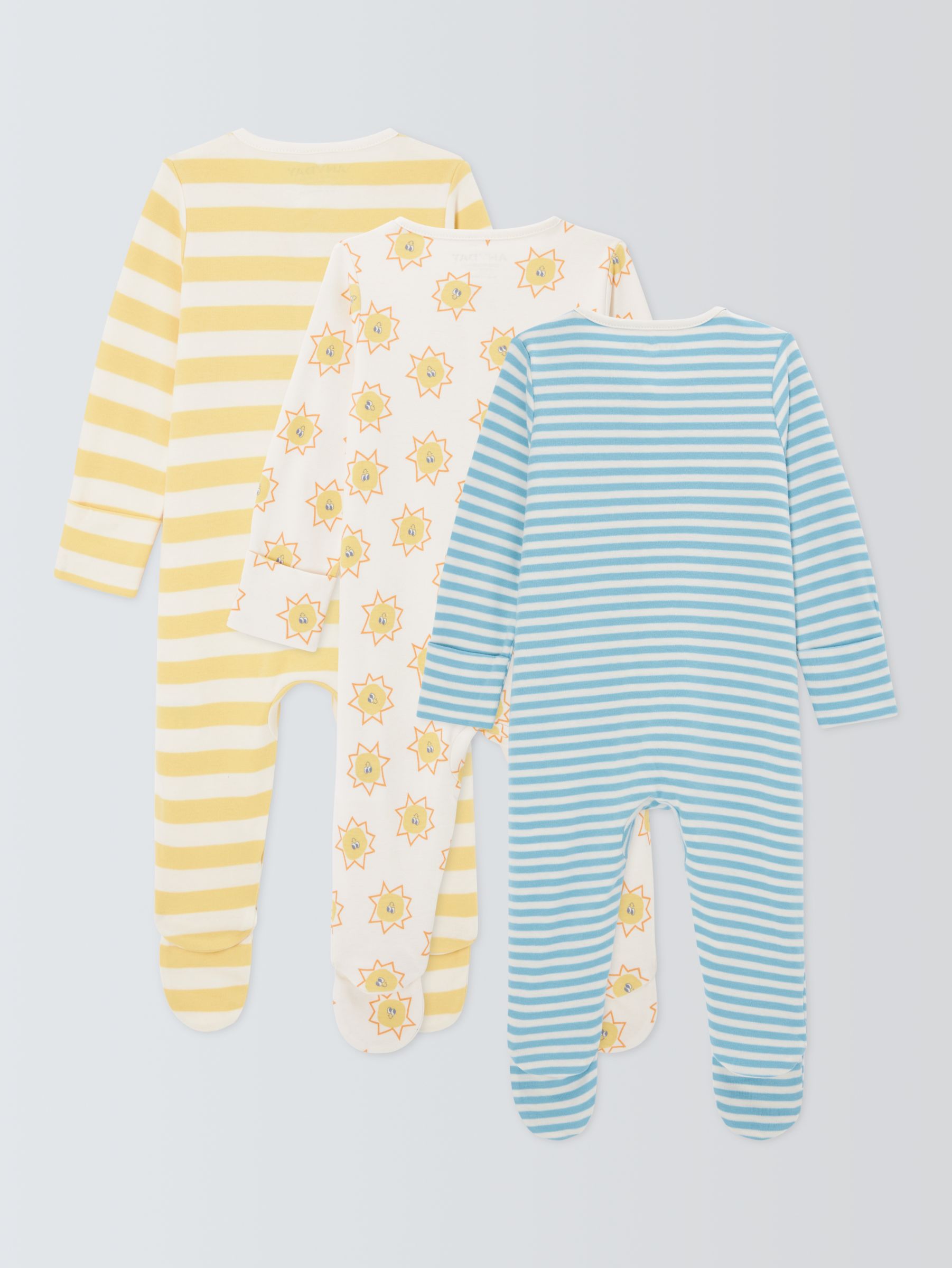 John Lewis ANYDAY Baby Printed Sleepsuit, Pack of 3, Multi, 6-9 months