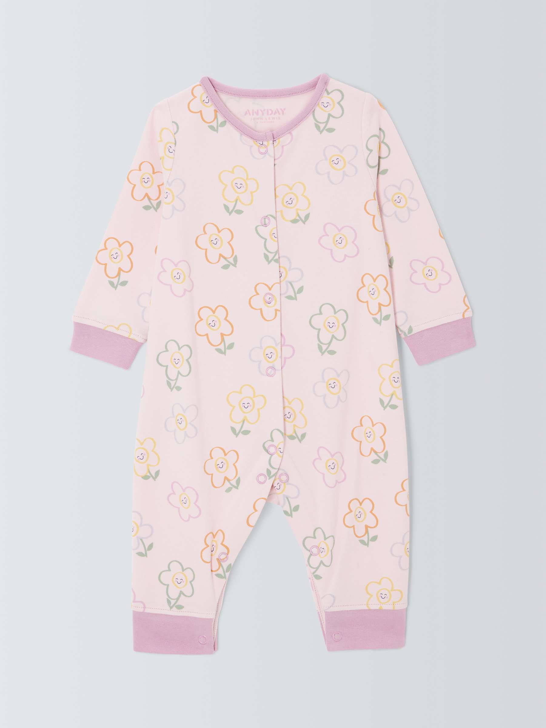 Buy John Lewis ANYDAY Baby Cotton Floral Sleepsuit, Pink Online at johnlewis.com